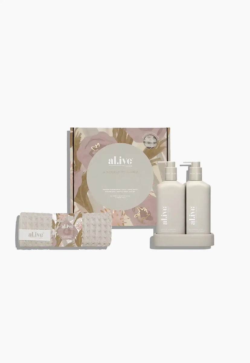 al.ive kitchen duo & waffle towel gift set a moment to bloom GOOSE