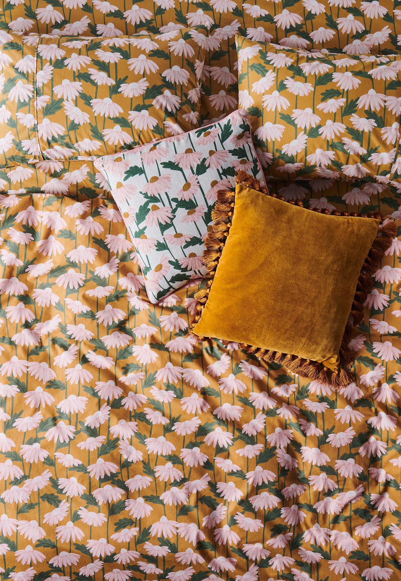 kip&co - daisy bunch mustard cotton fitted sheet