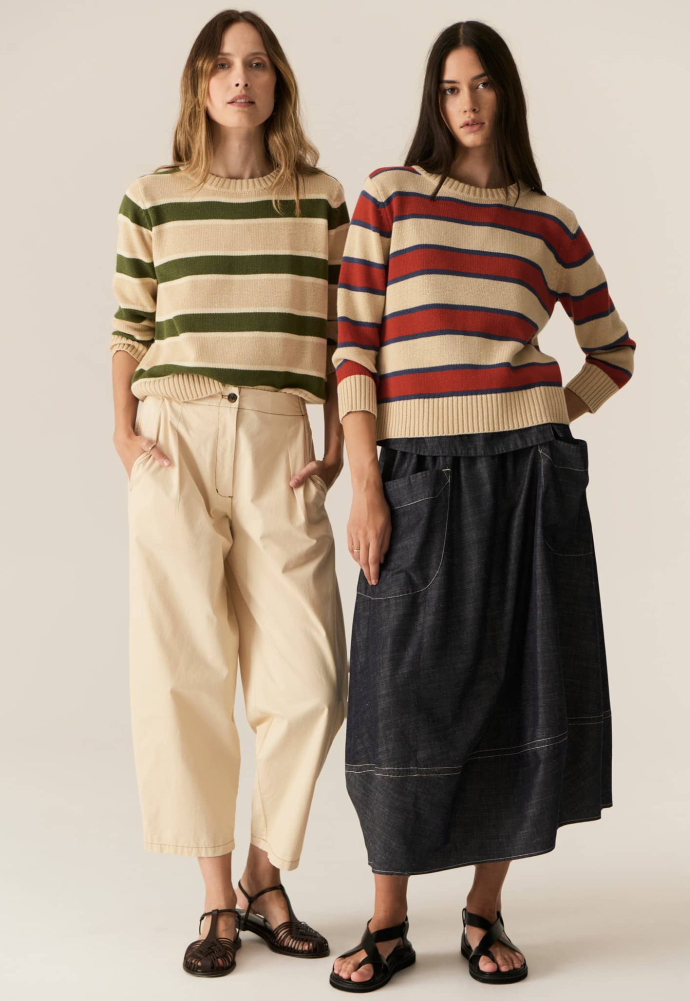 pol - jules stripe knit - pebble/red
