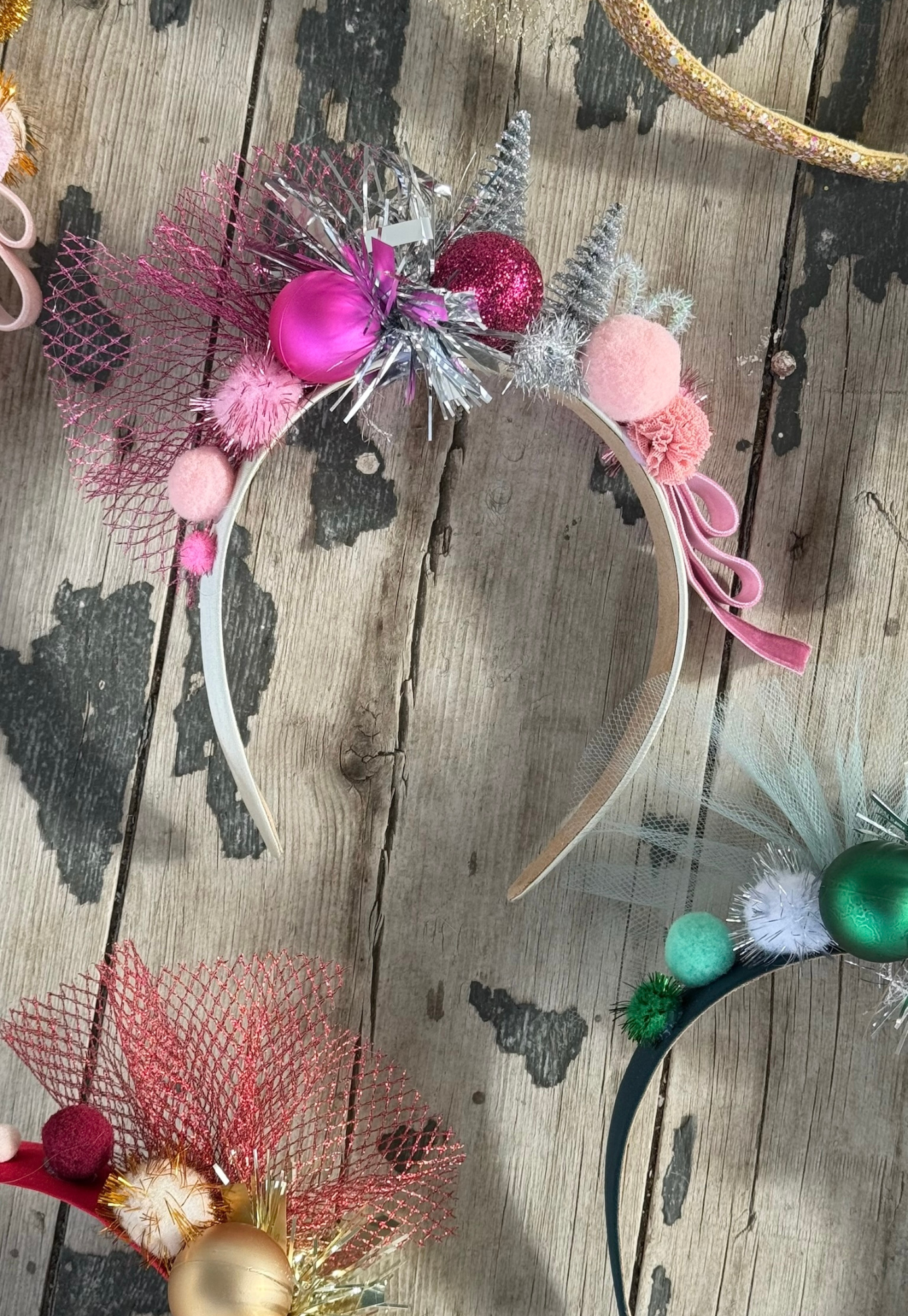 festive headpiece - joy to the world - pink