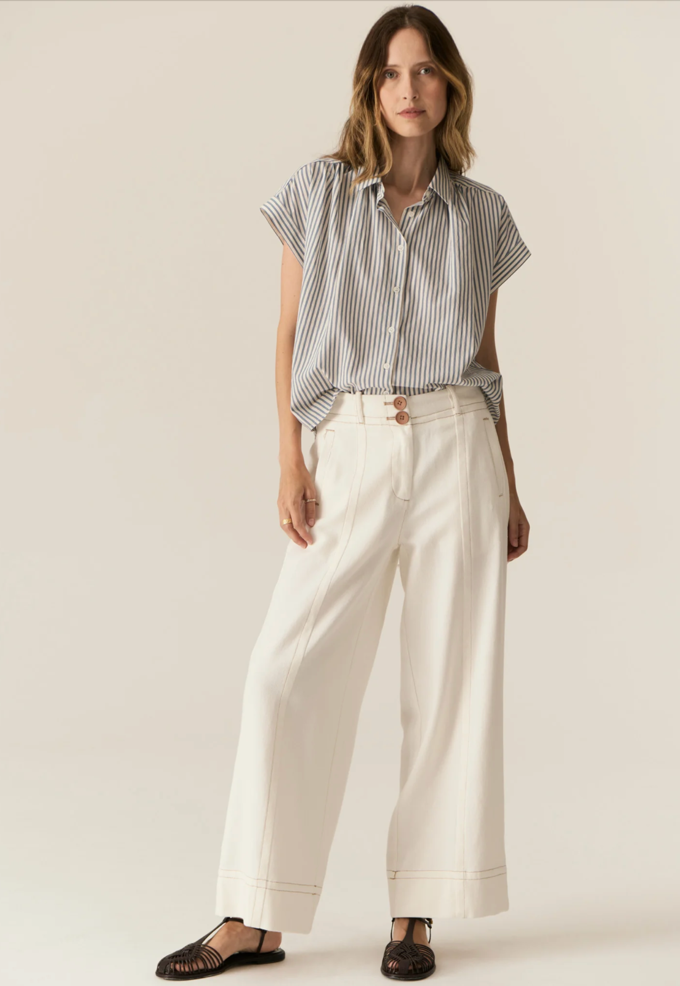 pol - vera cap sleeve shirt - blue stripe