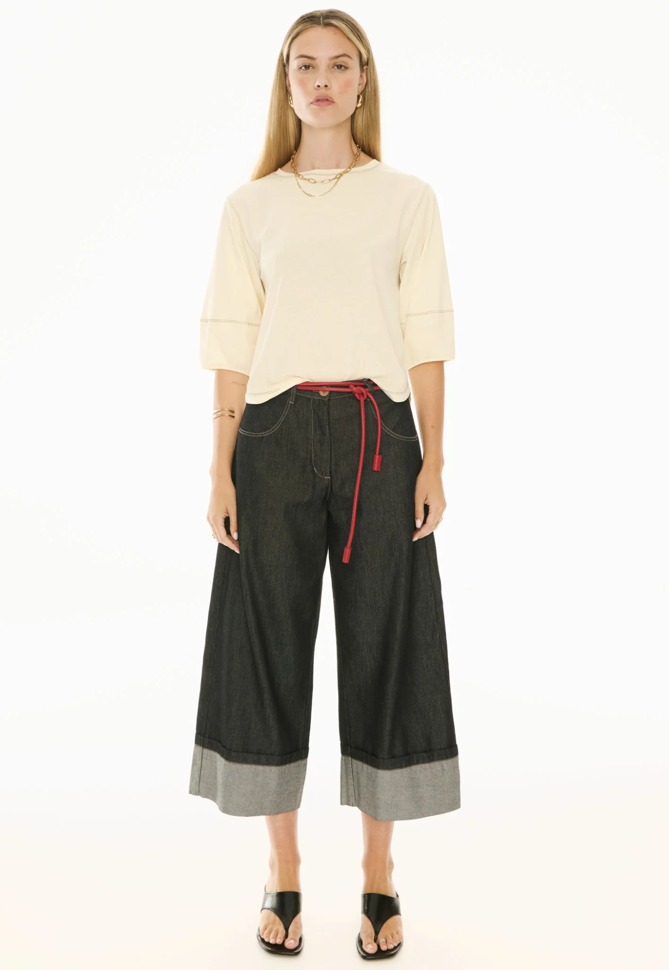 pol - harlyn topstitch tee - ivory