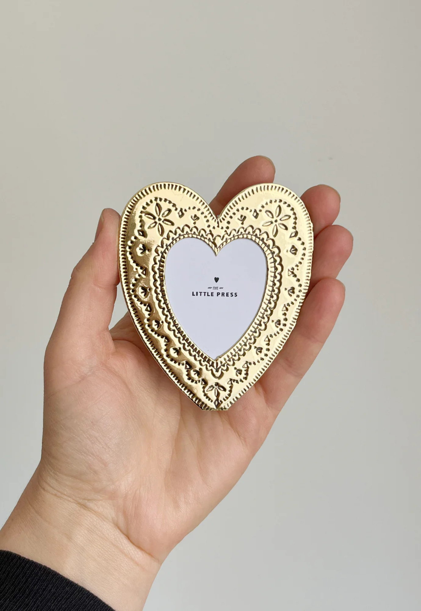 faux tin gold heart travel/desk frame card – GOOSE