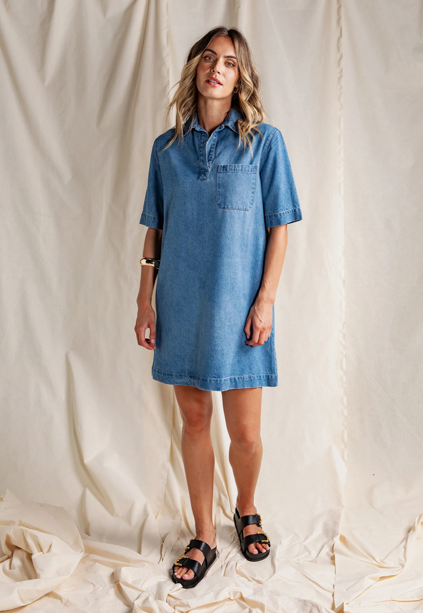 foxwood - monte shirt dress - mid blue