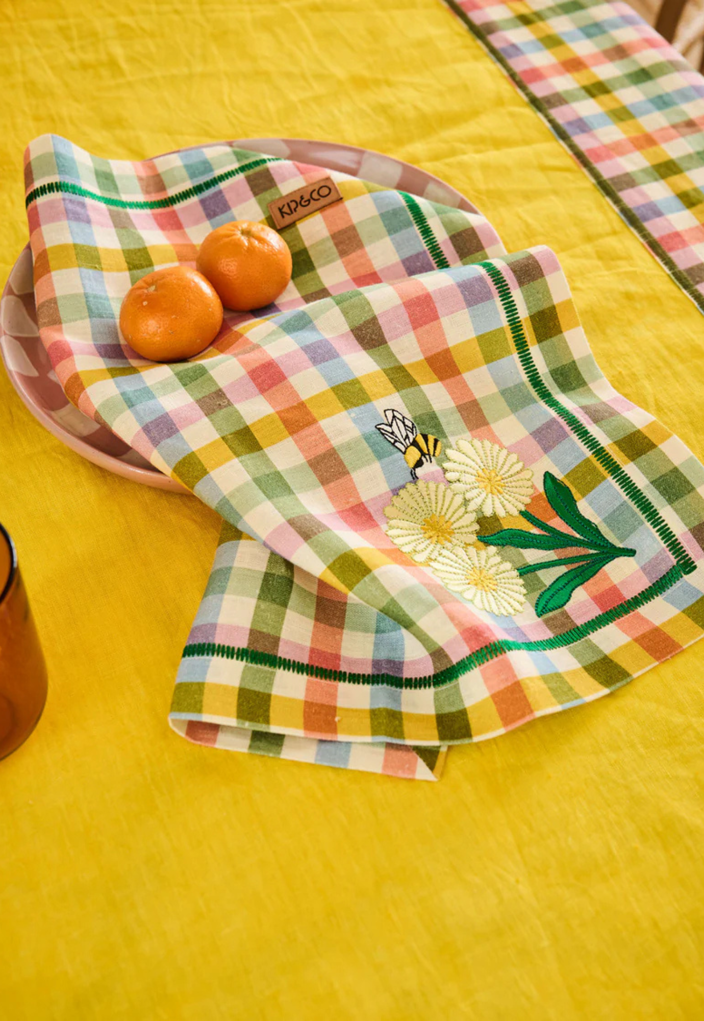 kip&co - sweet flowers tartan embroidered 4P napkin set