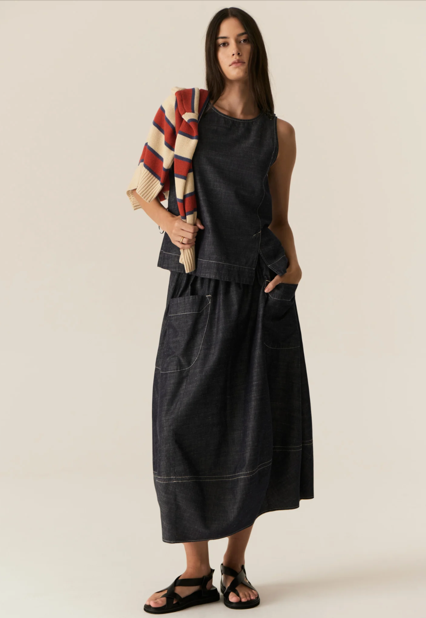 pol - avrid skirt - chambray