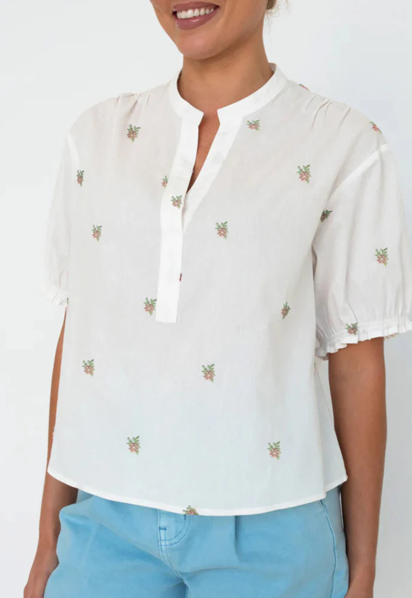 kireina - mariana shirt - white with pink flowers