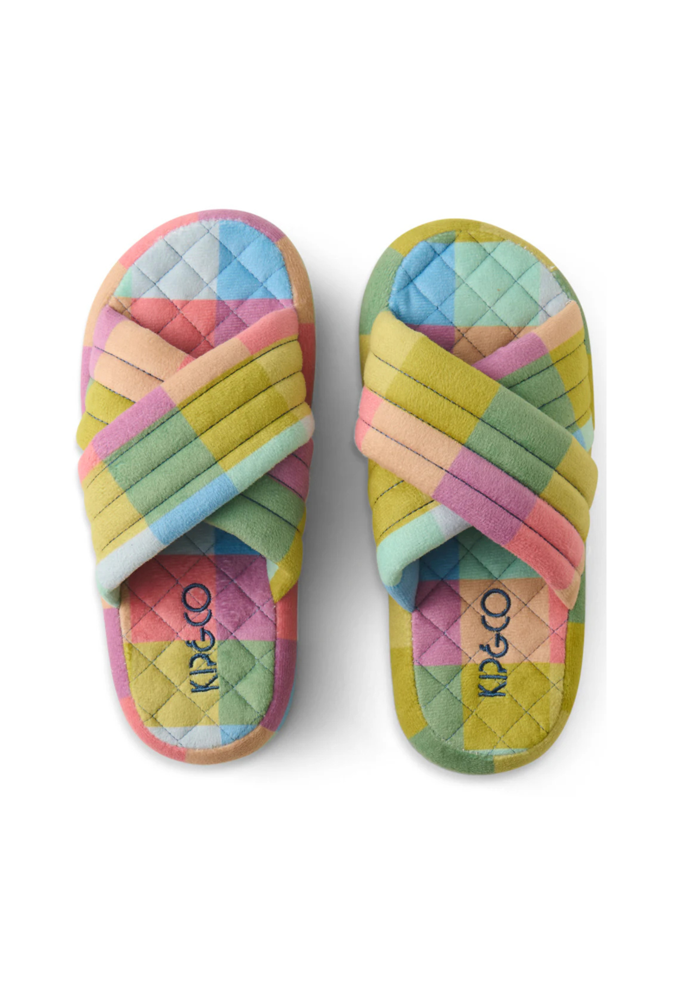 kip&co - florida tartan quilted velvet slippers