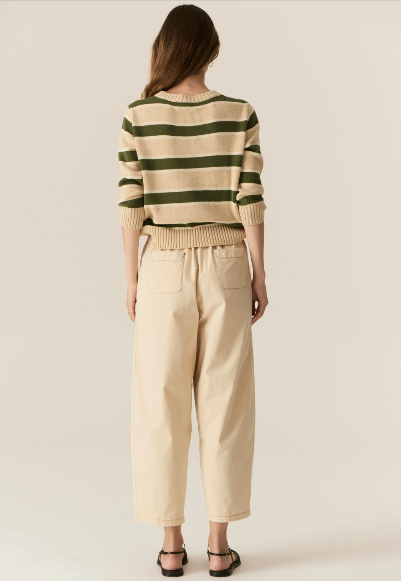 pol - jules stripe knit - pebble/green