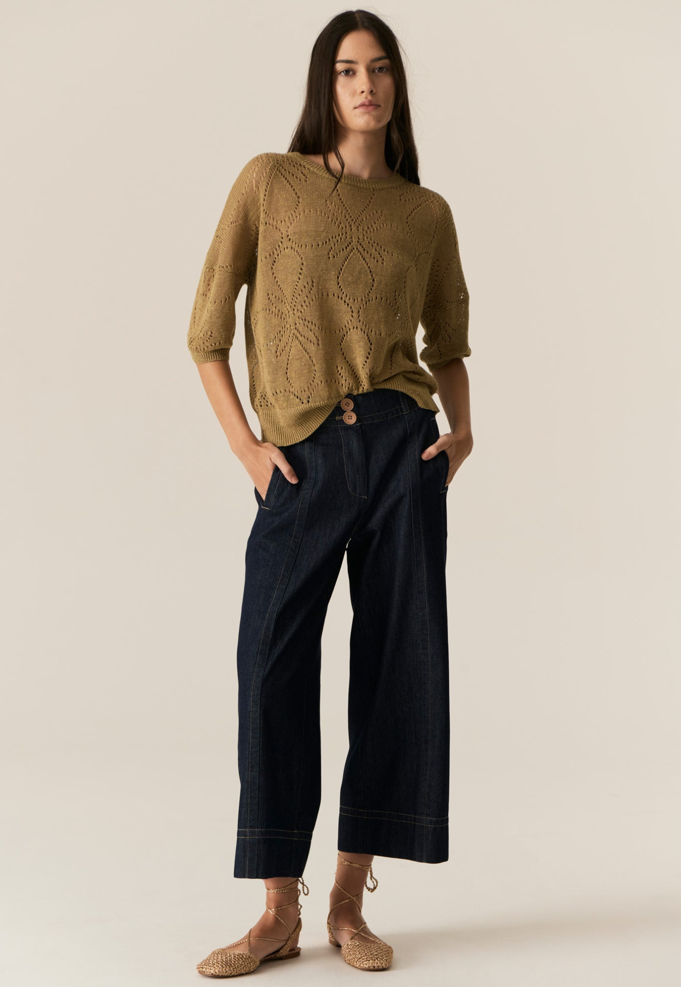 pol - milton pointelle tee - khaki