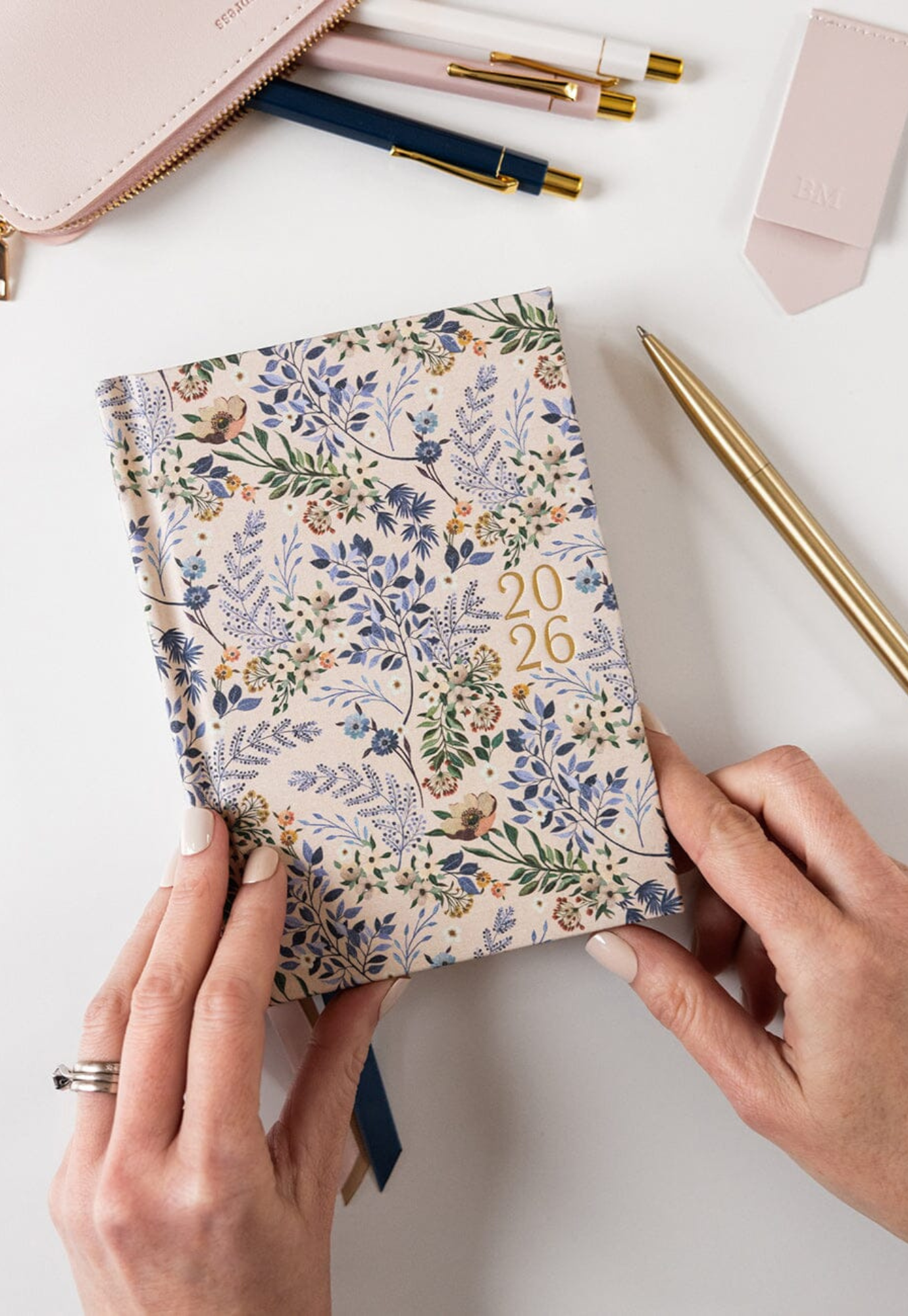 bespoke letterpress - 2026 day-to-a-page linen bound planner - bluebuds