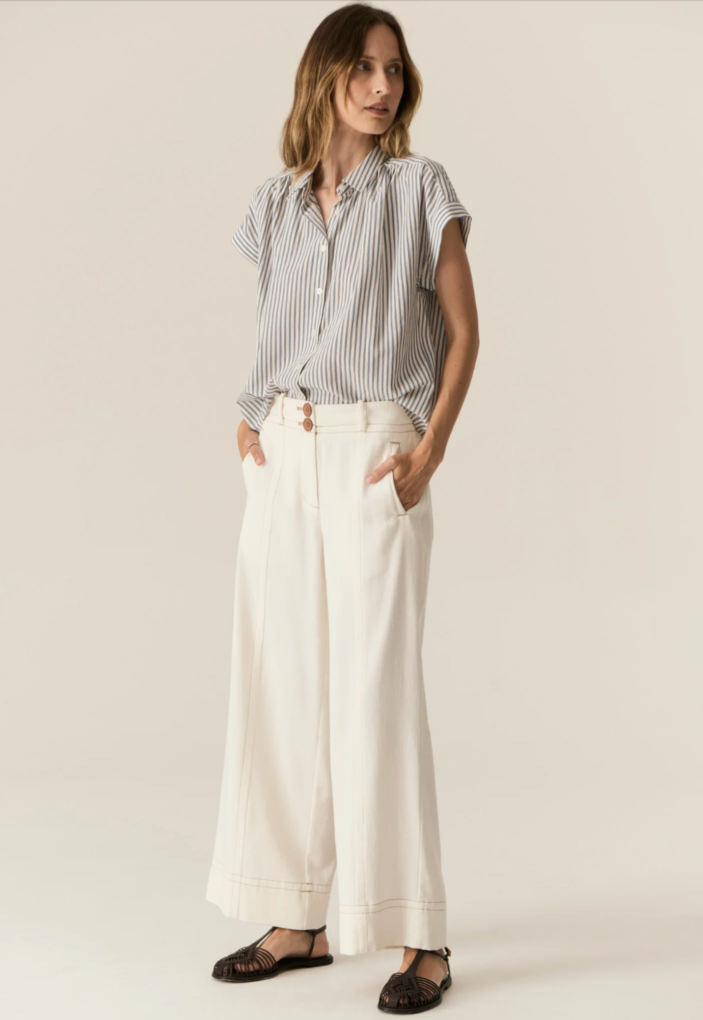 pol - vera cap sleeve shirt - blue stripe