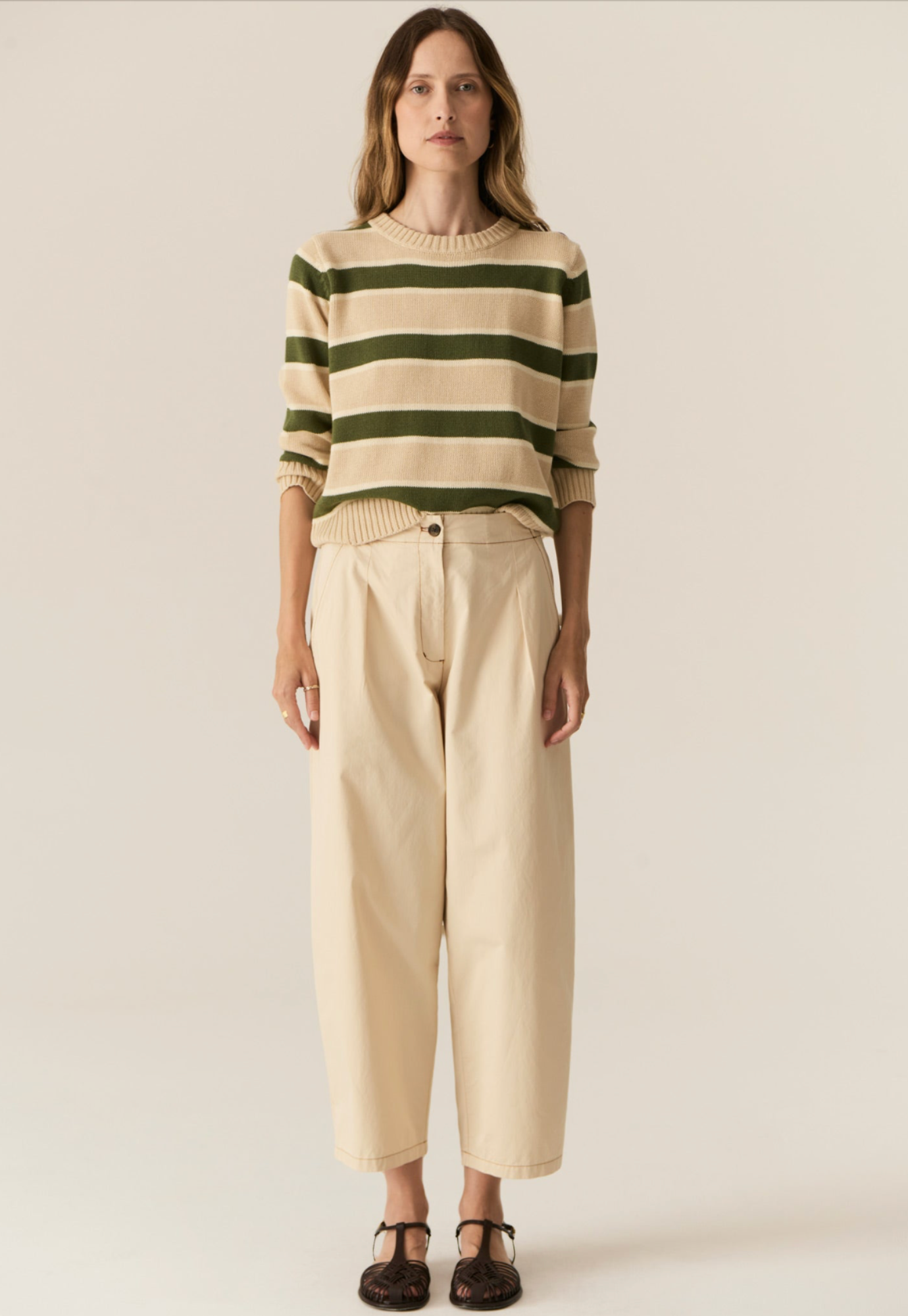 pol - jules stripe knit - pebble/green