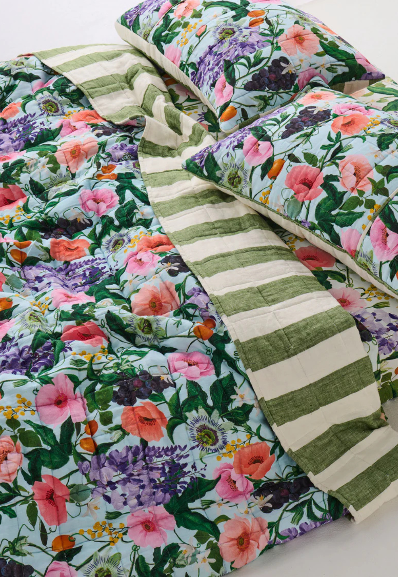 kip&co - spring in the air reversible linen quilted bedspread