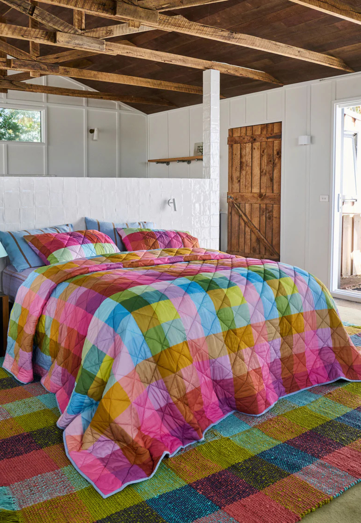 kip&co - ponza tartan organic cotton quilted bedspread