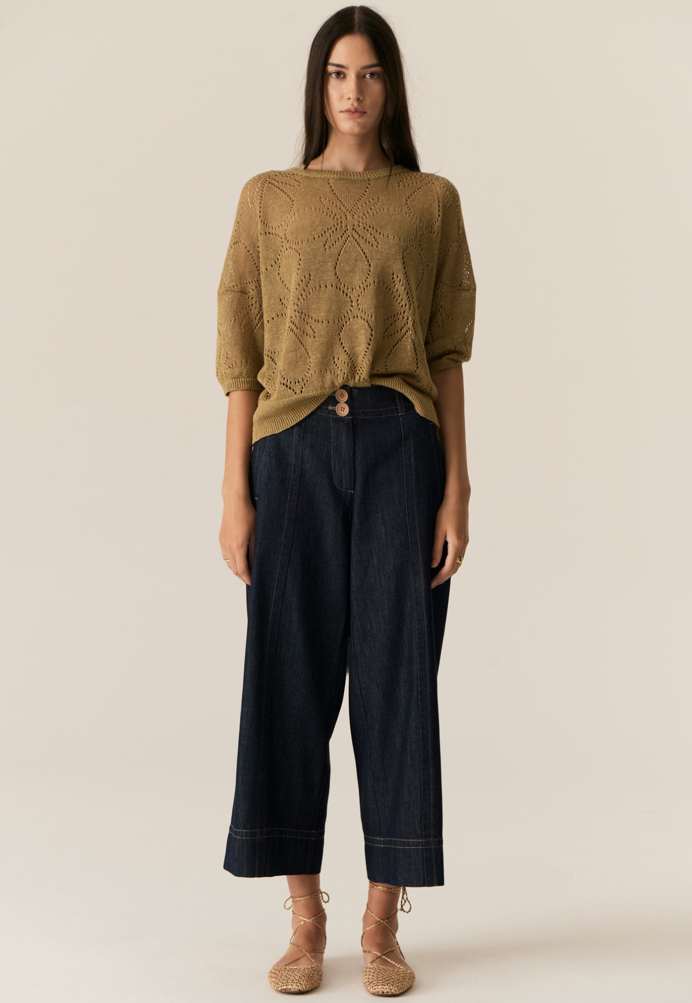 pol - milton pointelle tee - khaki