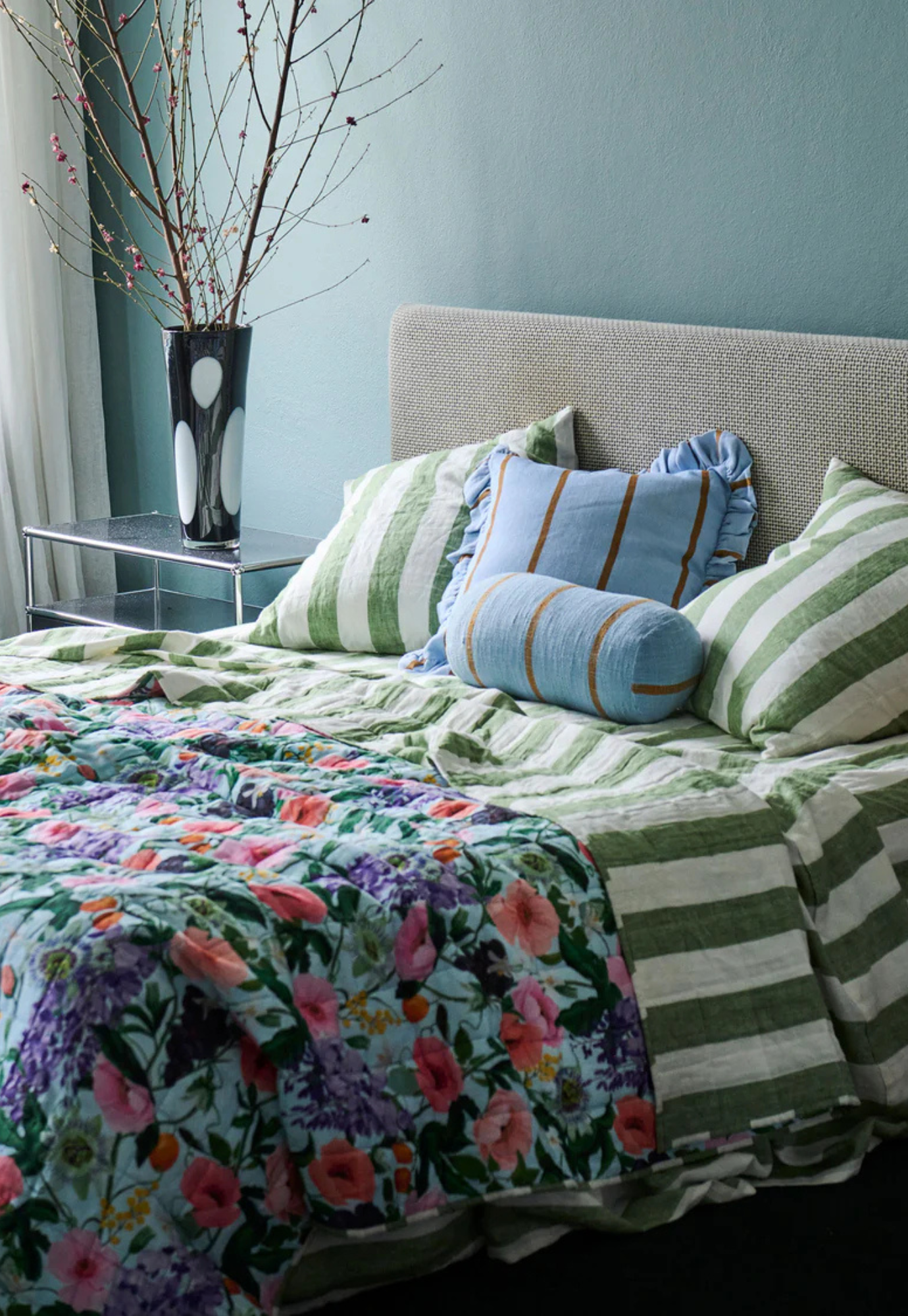 kip&co - spring in the air reversible linen quilted bedspread