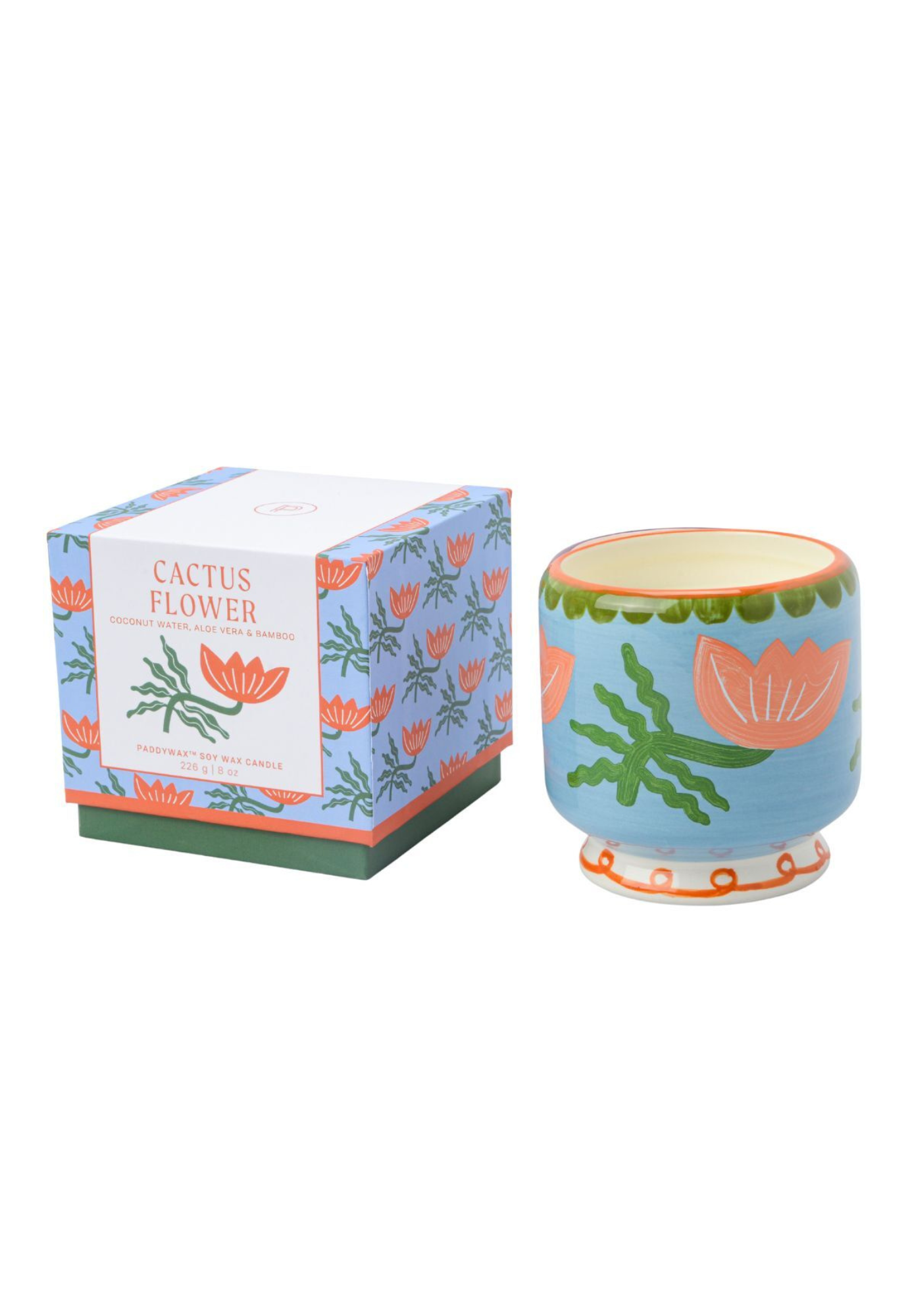 Colorful ceramic candle with cactus flower design 