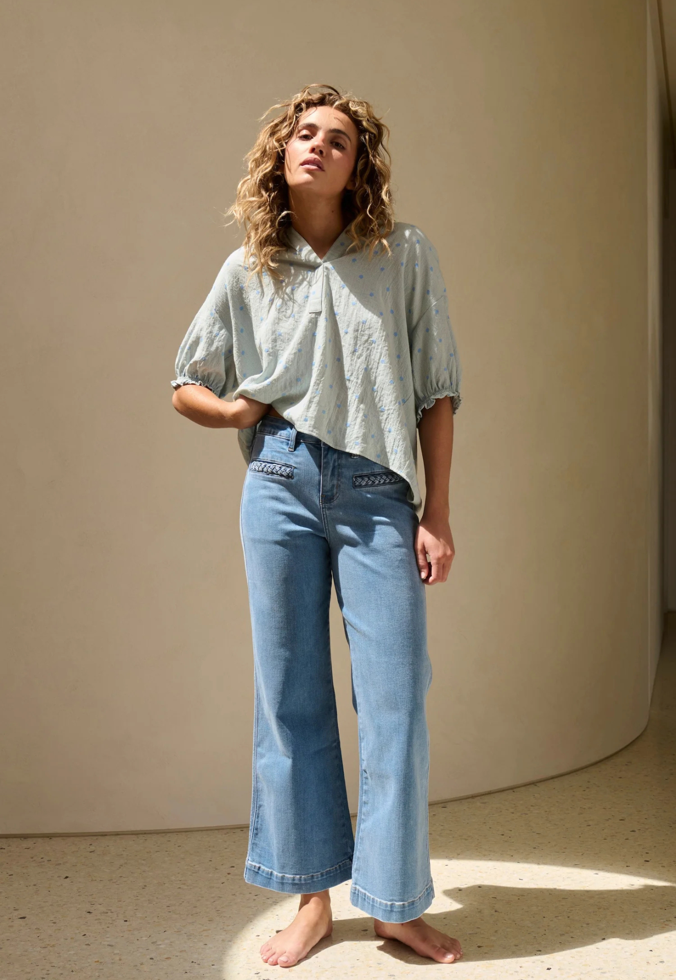 kireina - freya jean - plait pocket - 70s blue