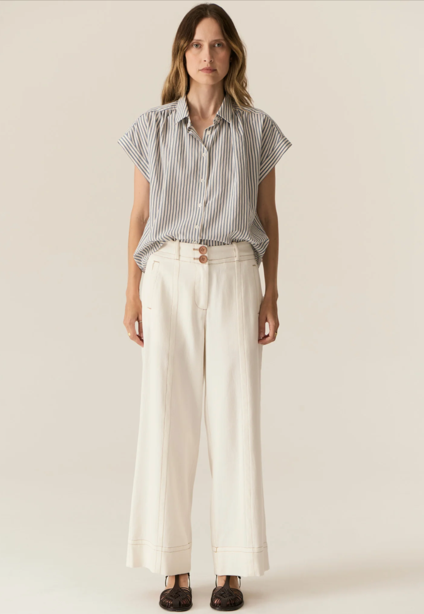 pol - vera cap sleeve shirt - blue stripe