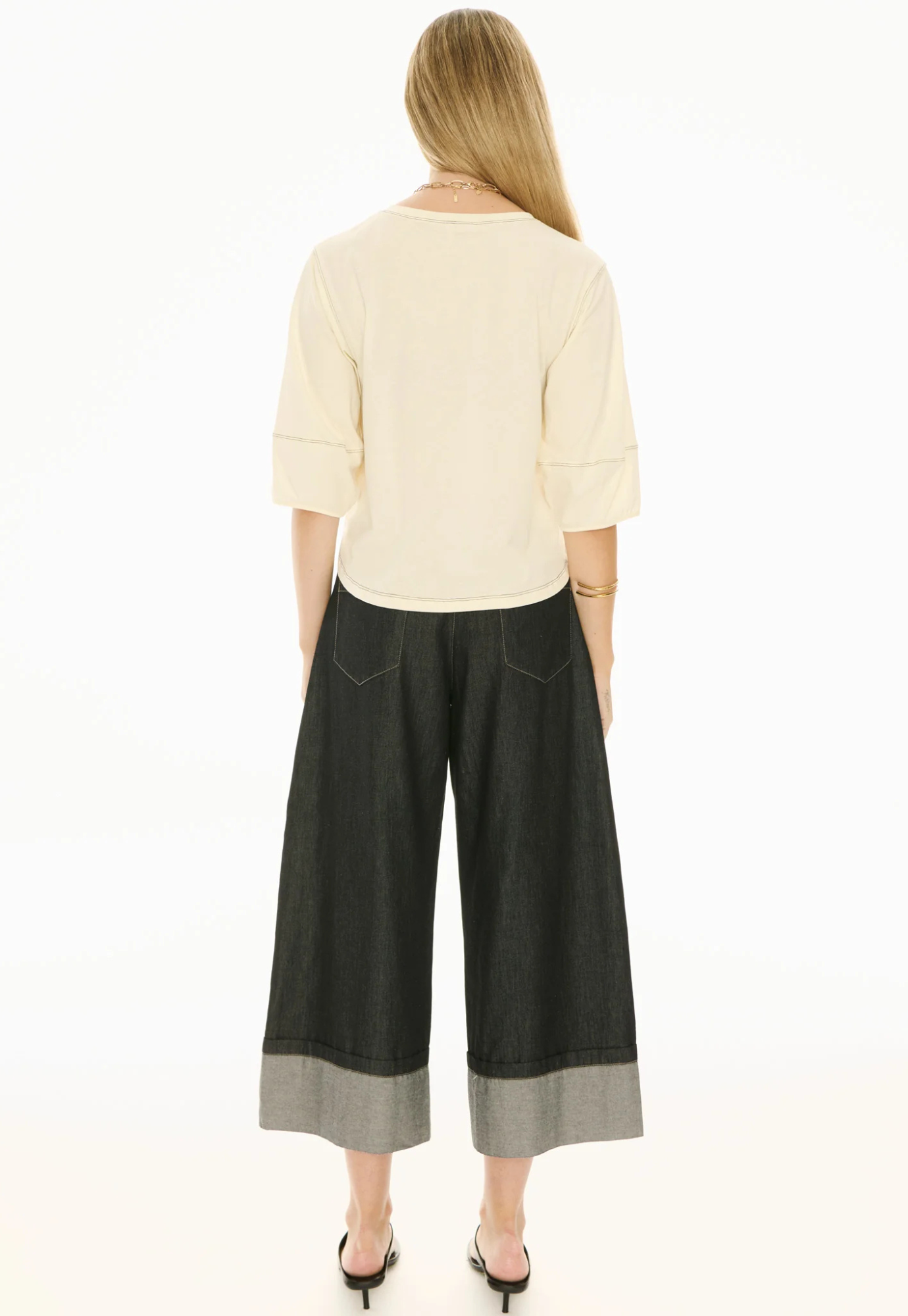 pol - harlyn topstitch tee - ivory