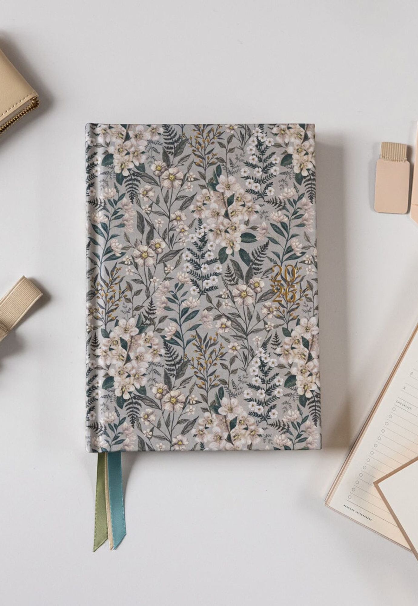 bespoke letterpress - 2026 desktop planner - ivory garden