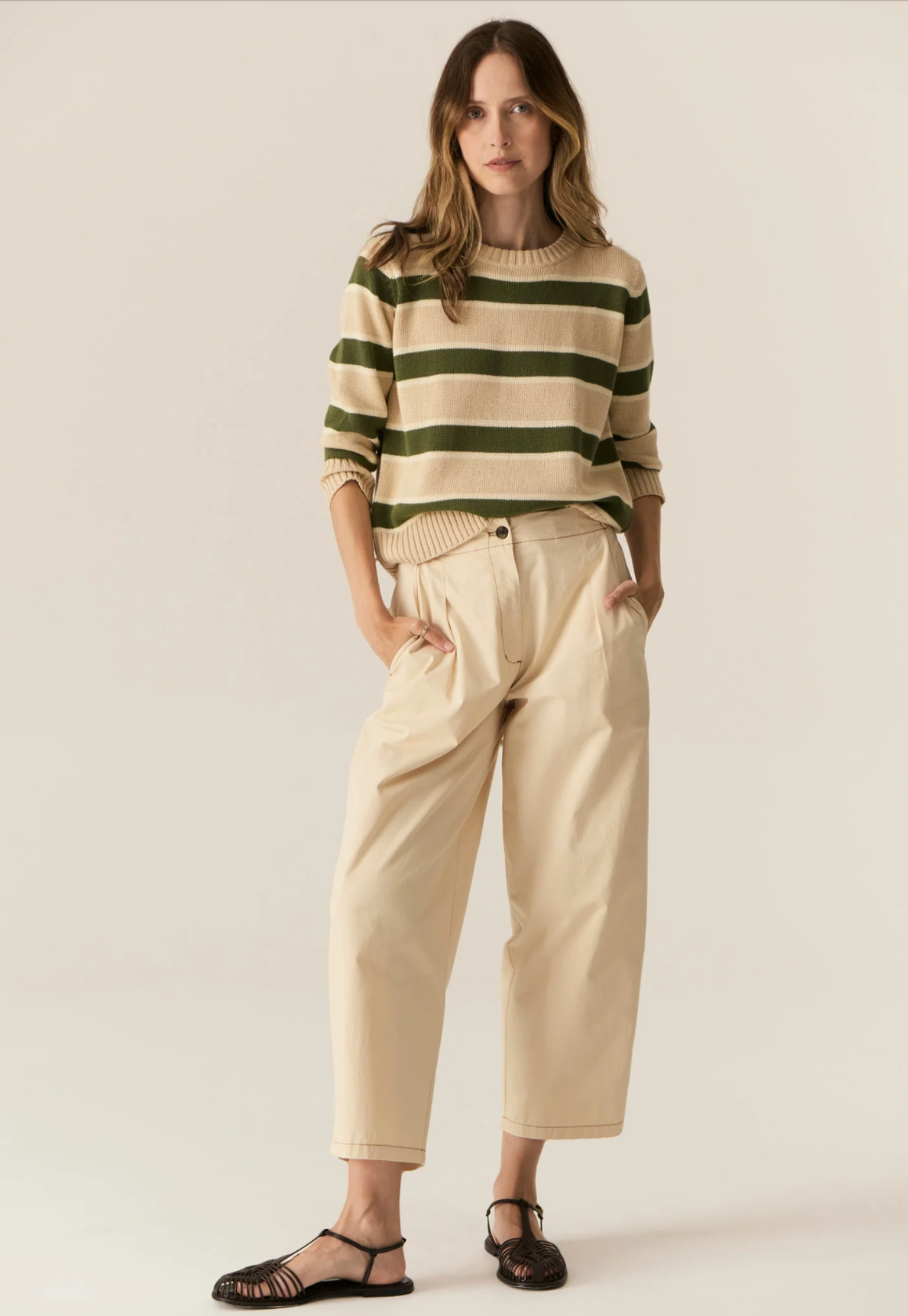 pol - jules stripe knit - pebble/green