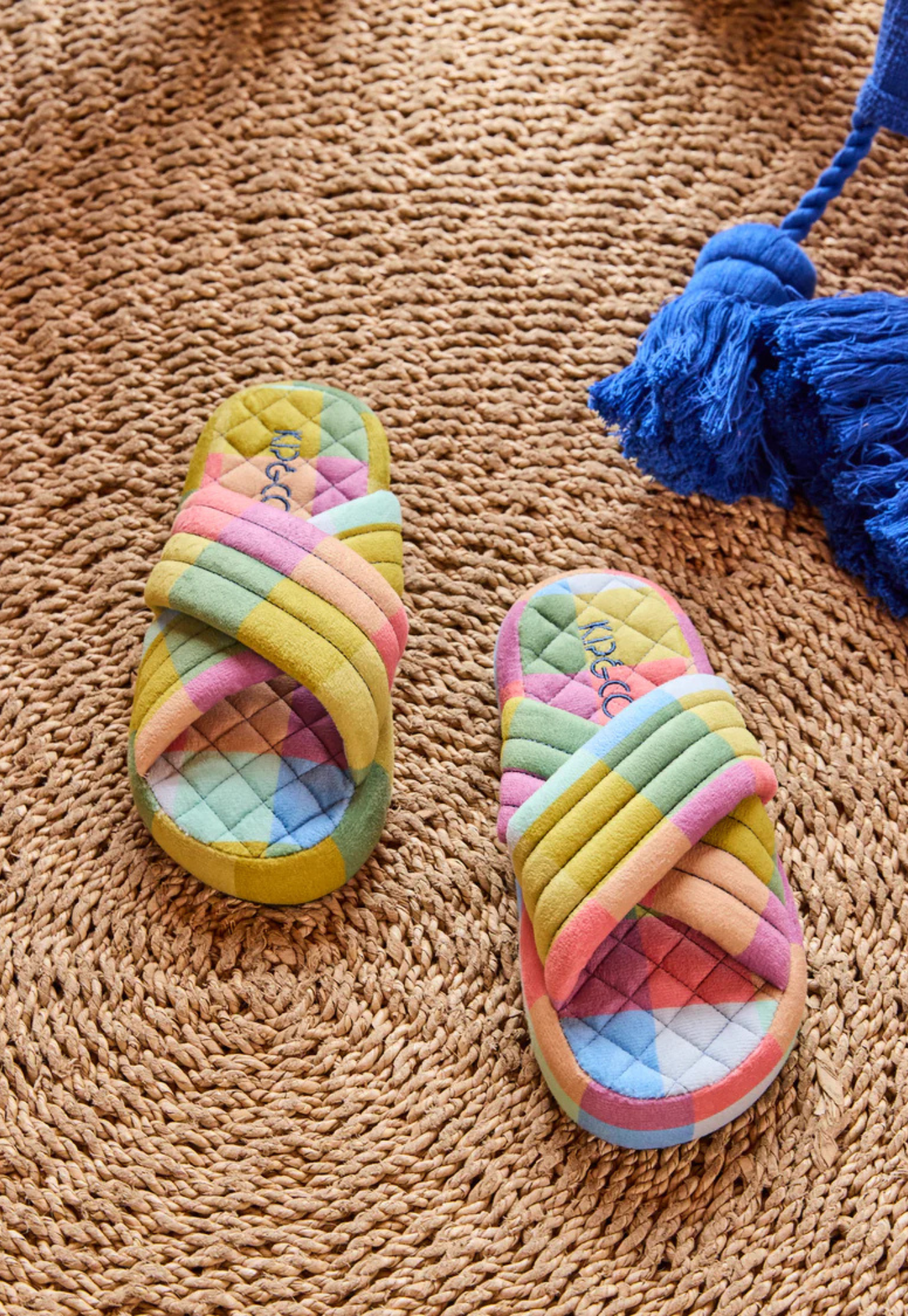 kip&co - florida tartan quilted velvet slippers
