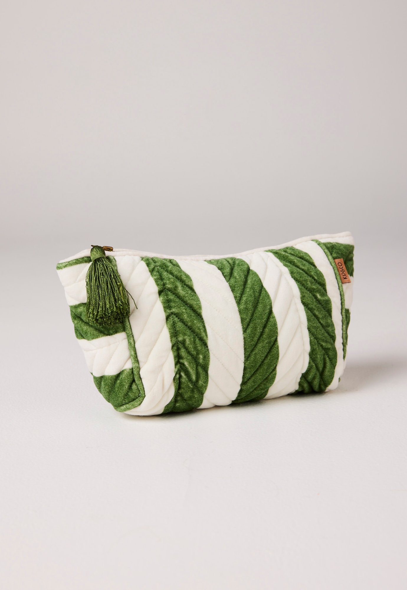 kip&co - moss stripe velvet toiletry bag