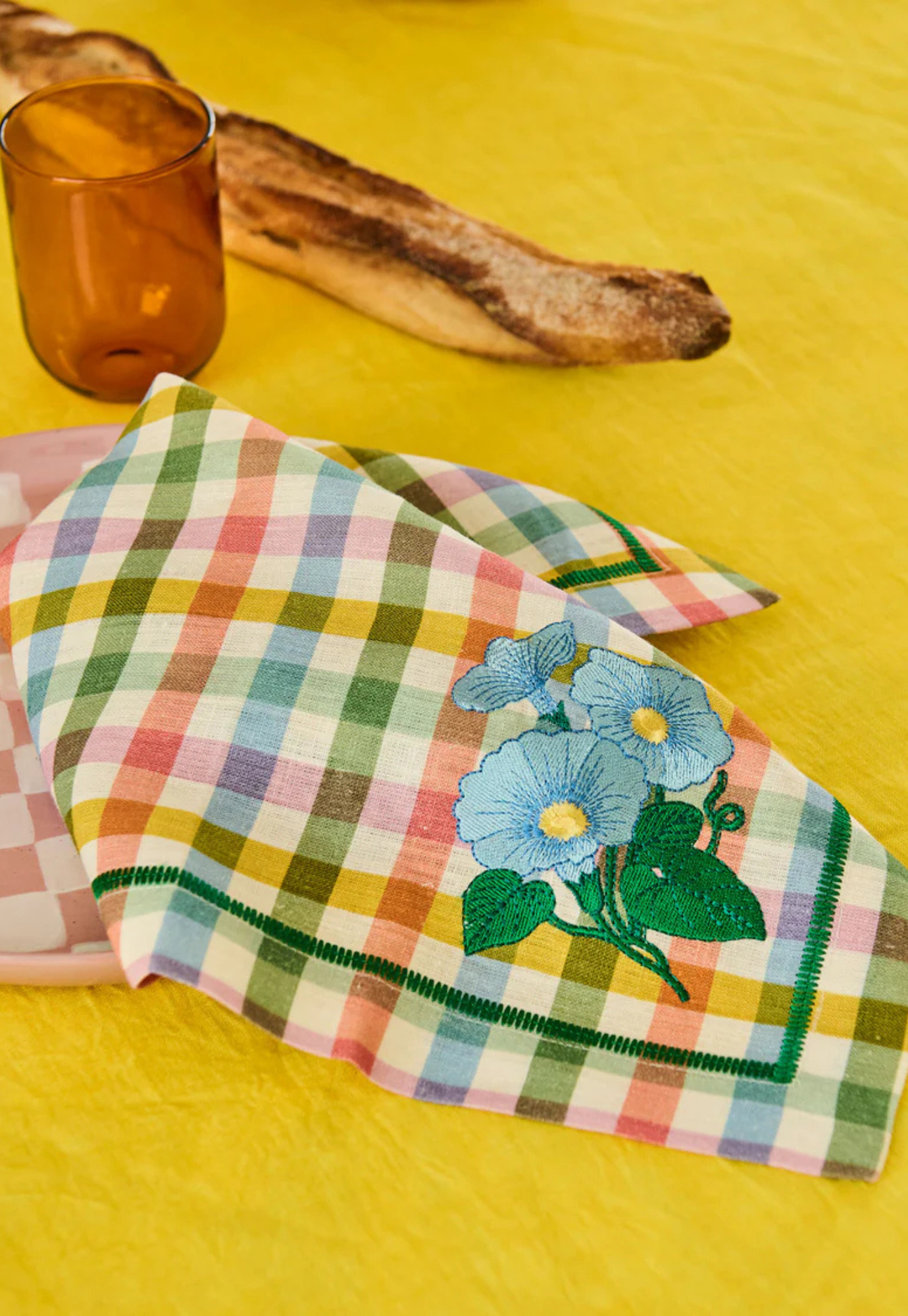 kip&co - sweet flowers tartan embroidered 4P napkin set