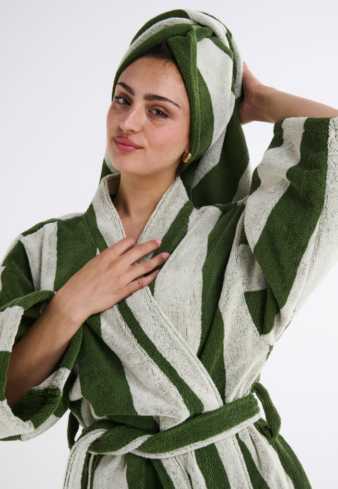 kip&co - moss stripe terry bath robe