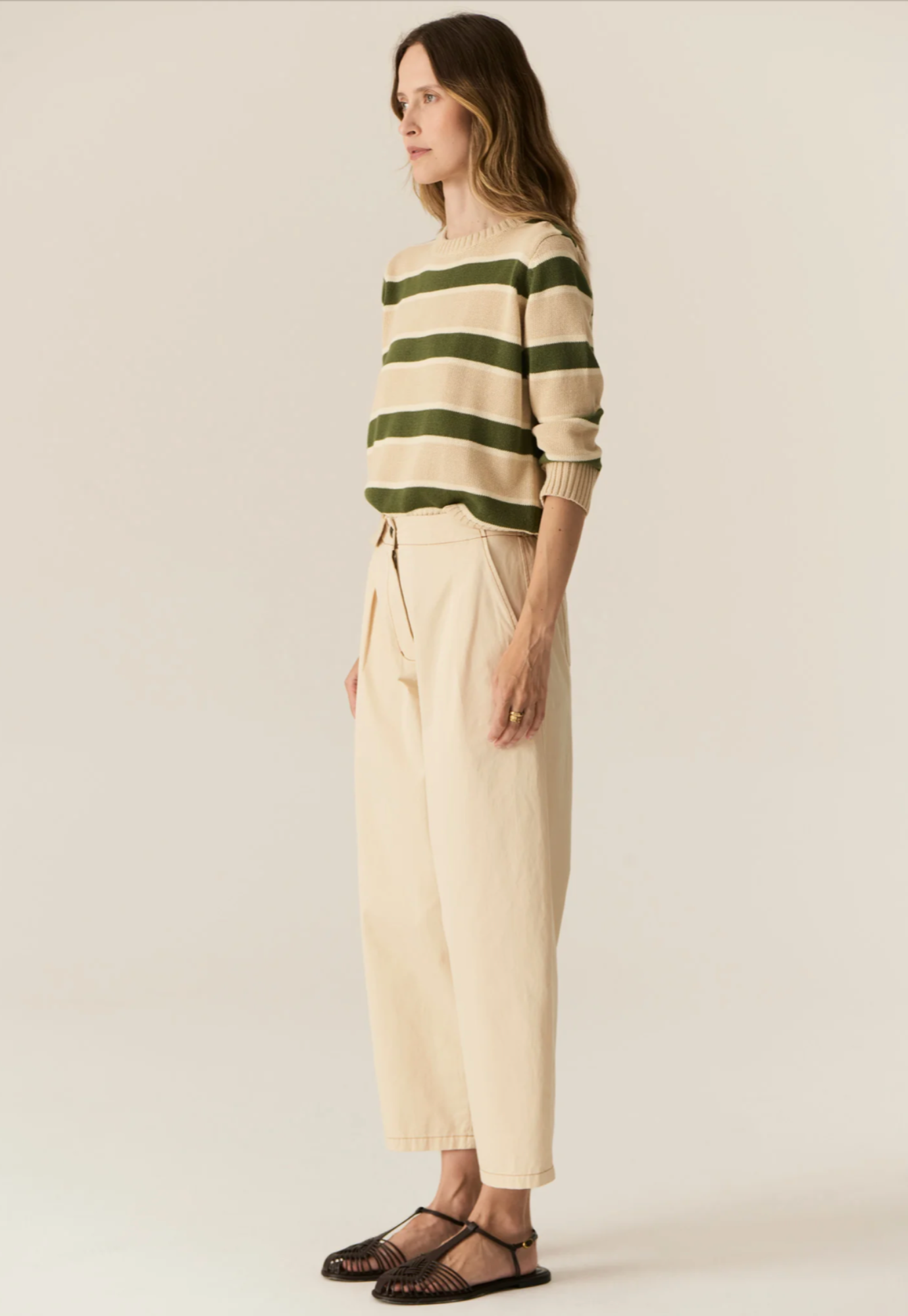 pol - jules stripe knit - pebble/green