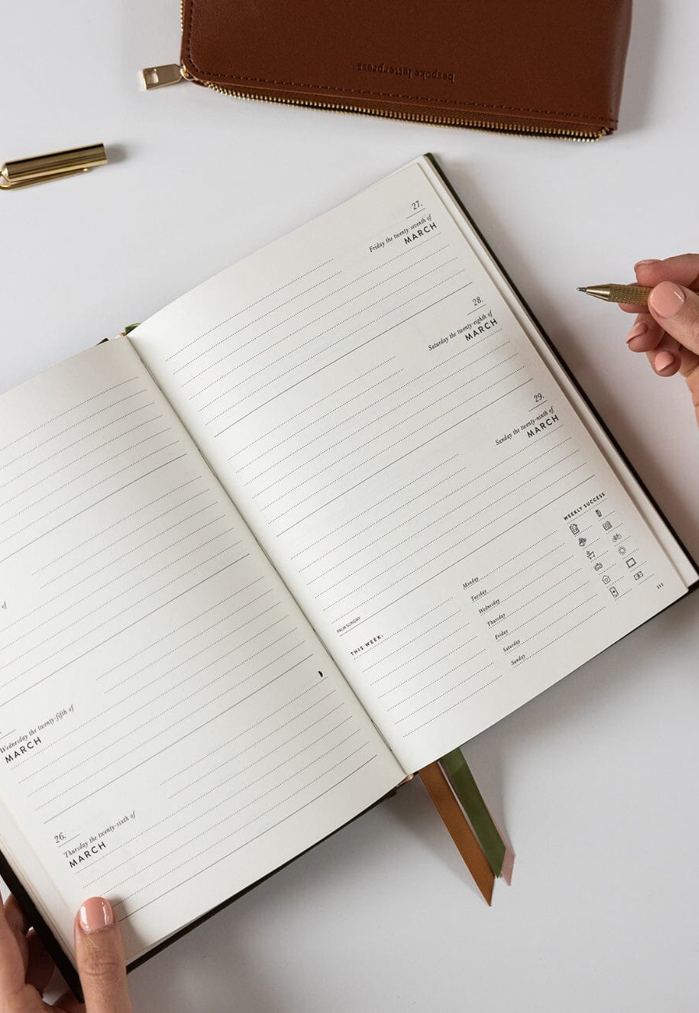 bespoke letterpress - 2026 desktop planner - hunter green