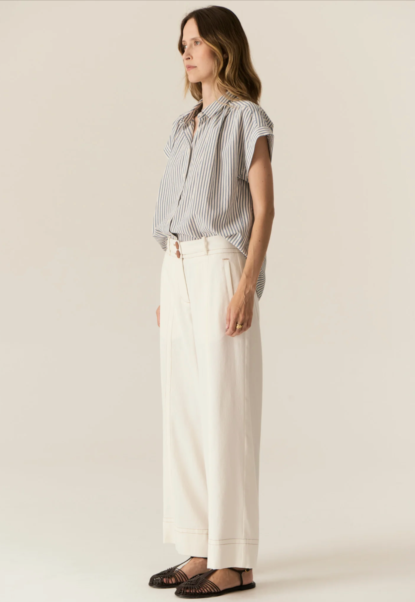 pol - vera cap sleeve shirt - blue stripe