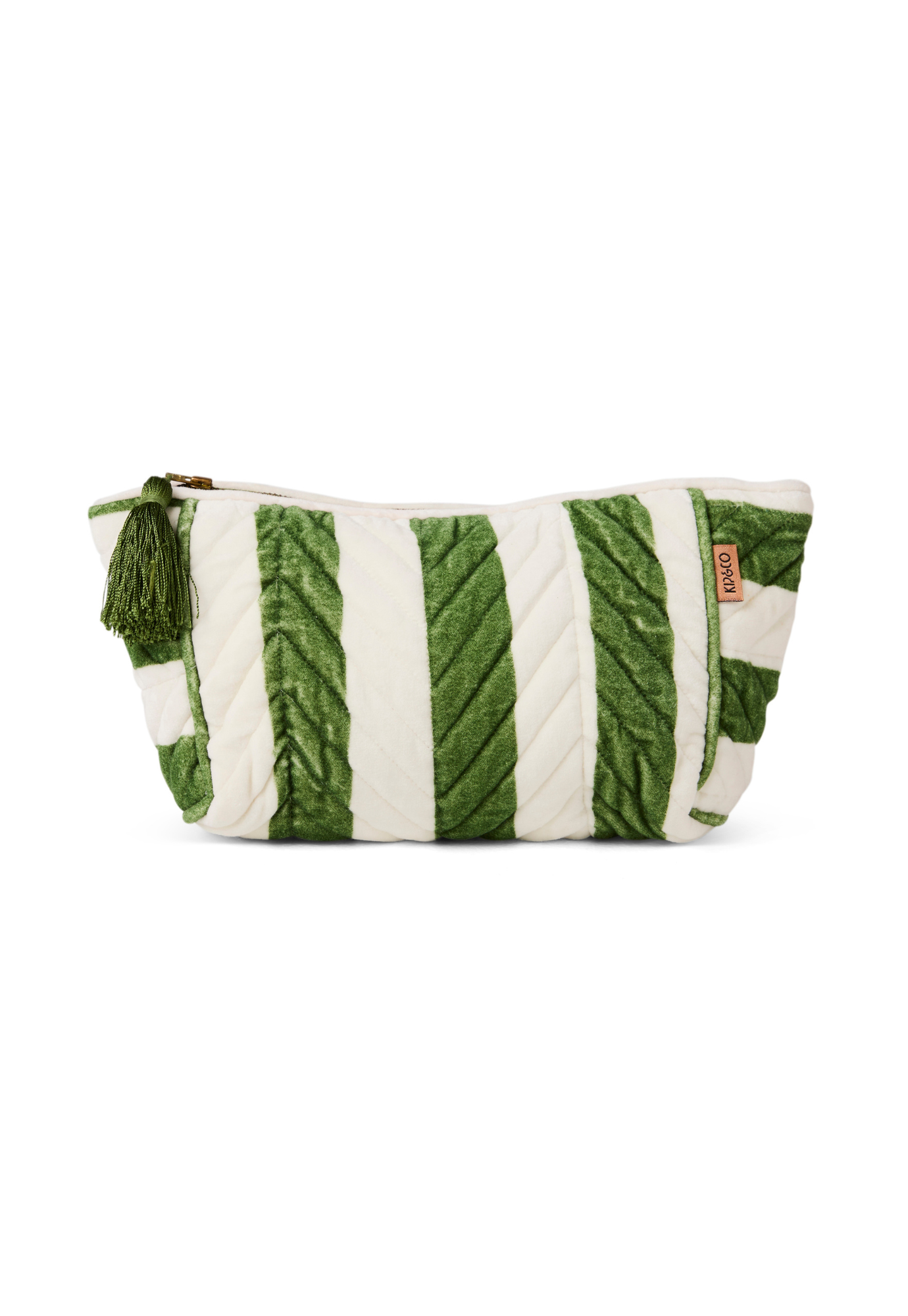 kip&co - moss stripe velvet toiletry bag