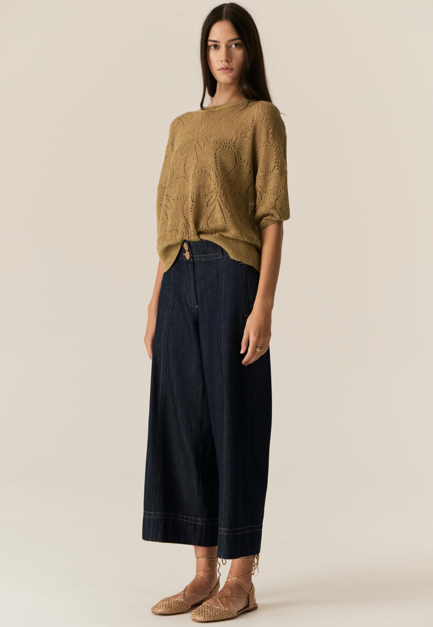 pol - milton pointelle tee - khaki