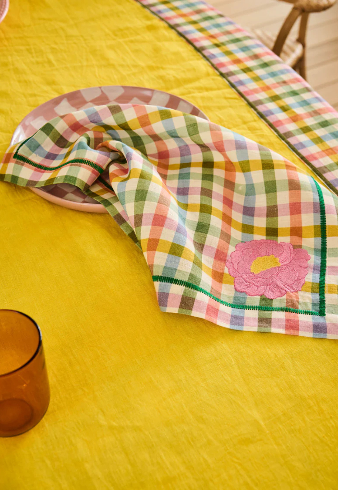 kip&co - sweet flowers tartan embroidered 4P napkin set