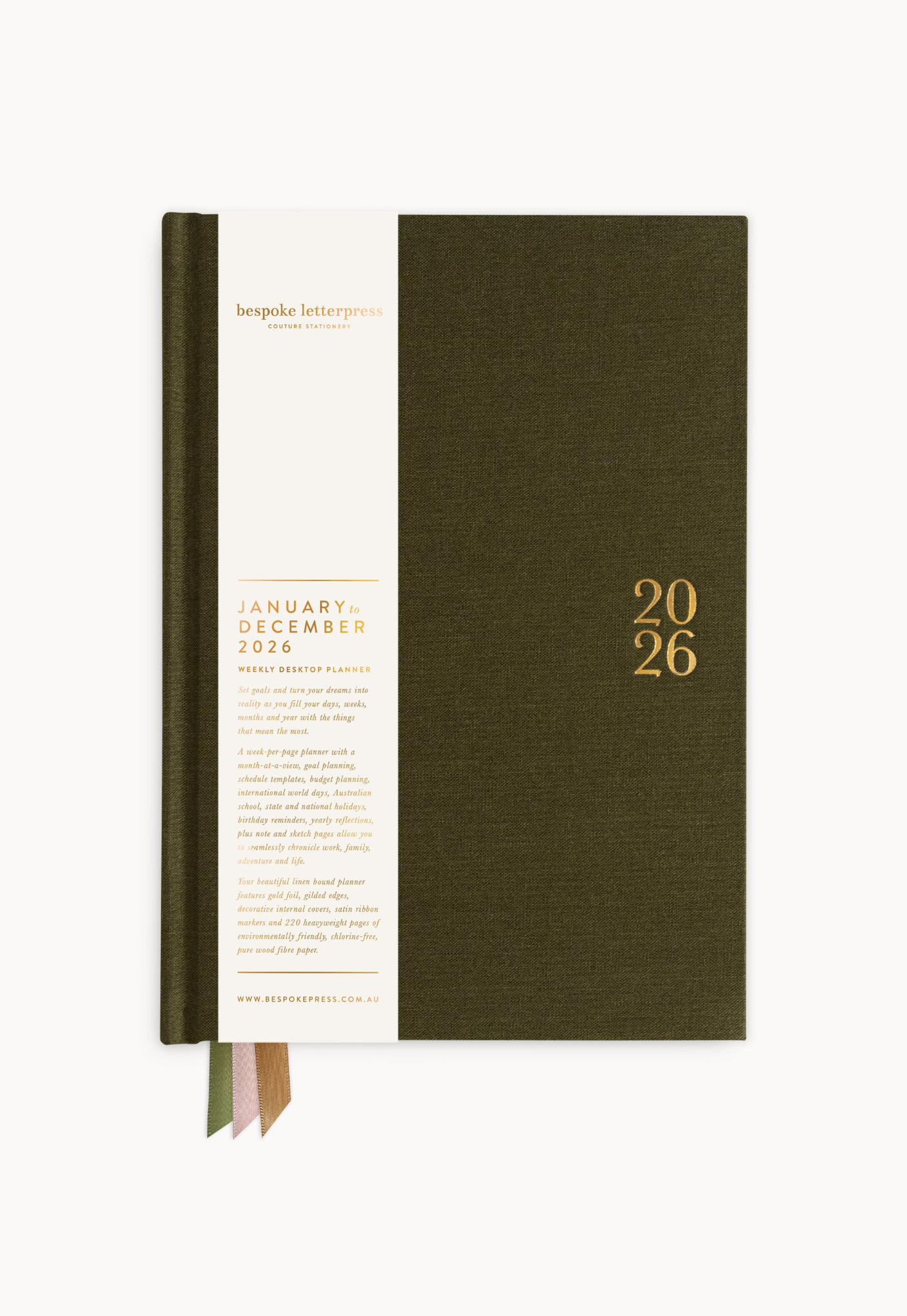 bespoke letterpress - 2026 desktop planner - hunter green