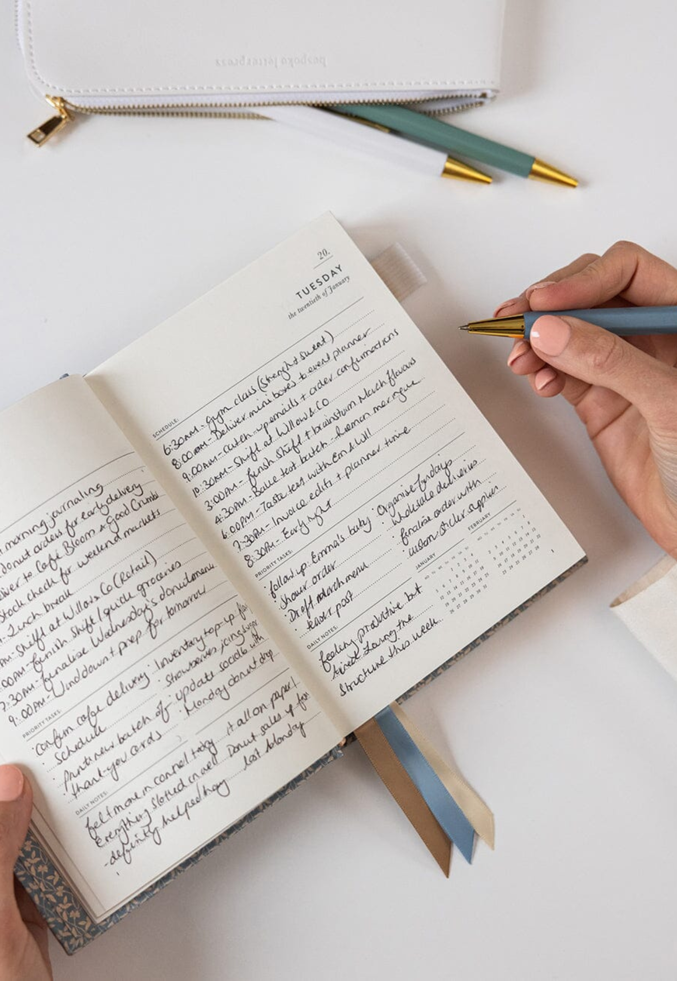 bespoke letterpress - 2026 day-to-a-page linen bound planner - frost bramble