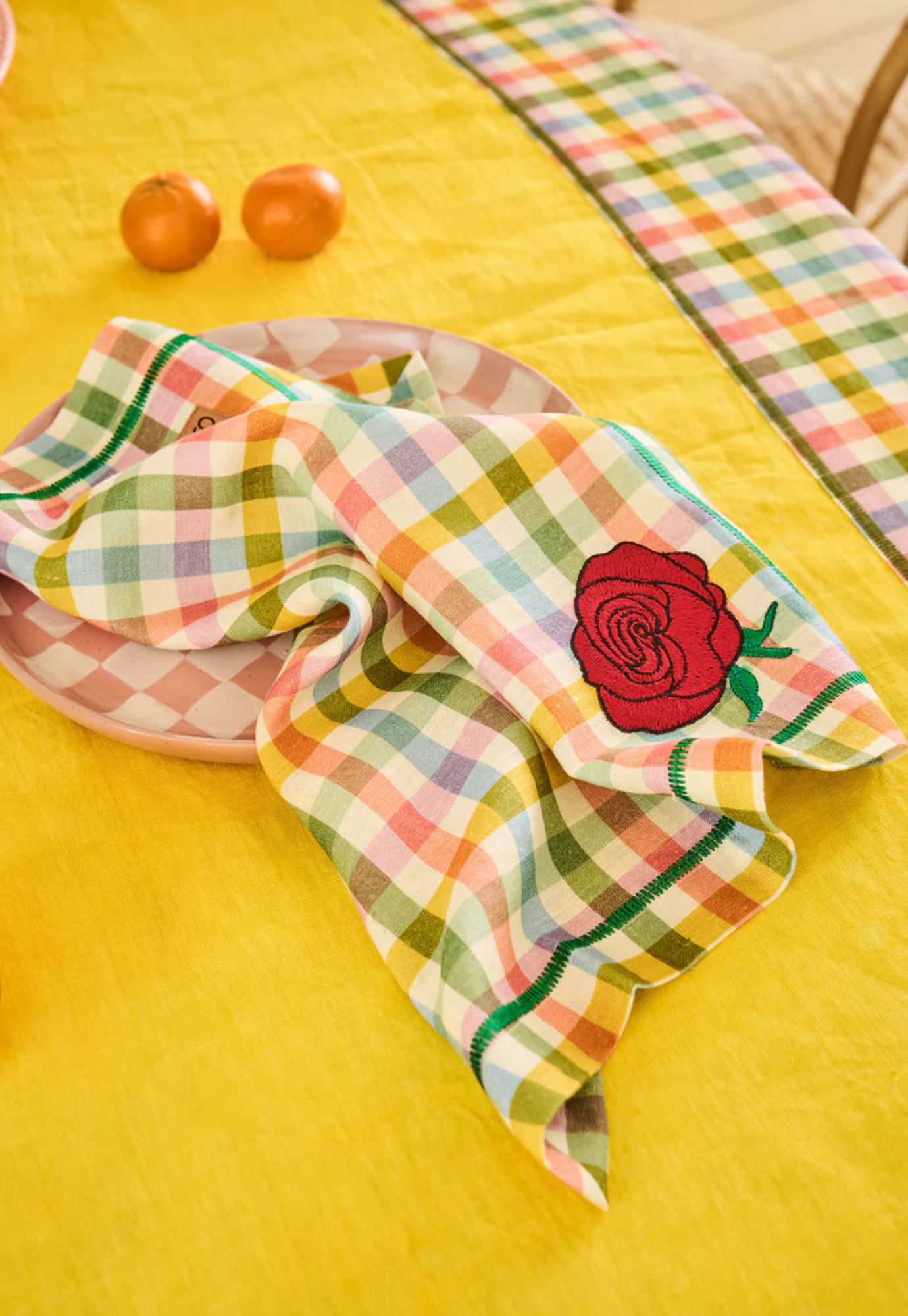 kip&co - sweet flowers tartan embroidered 4P napkin set
