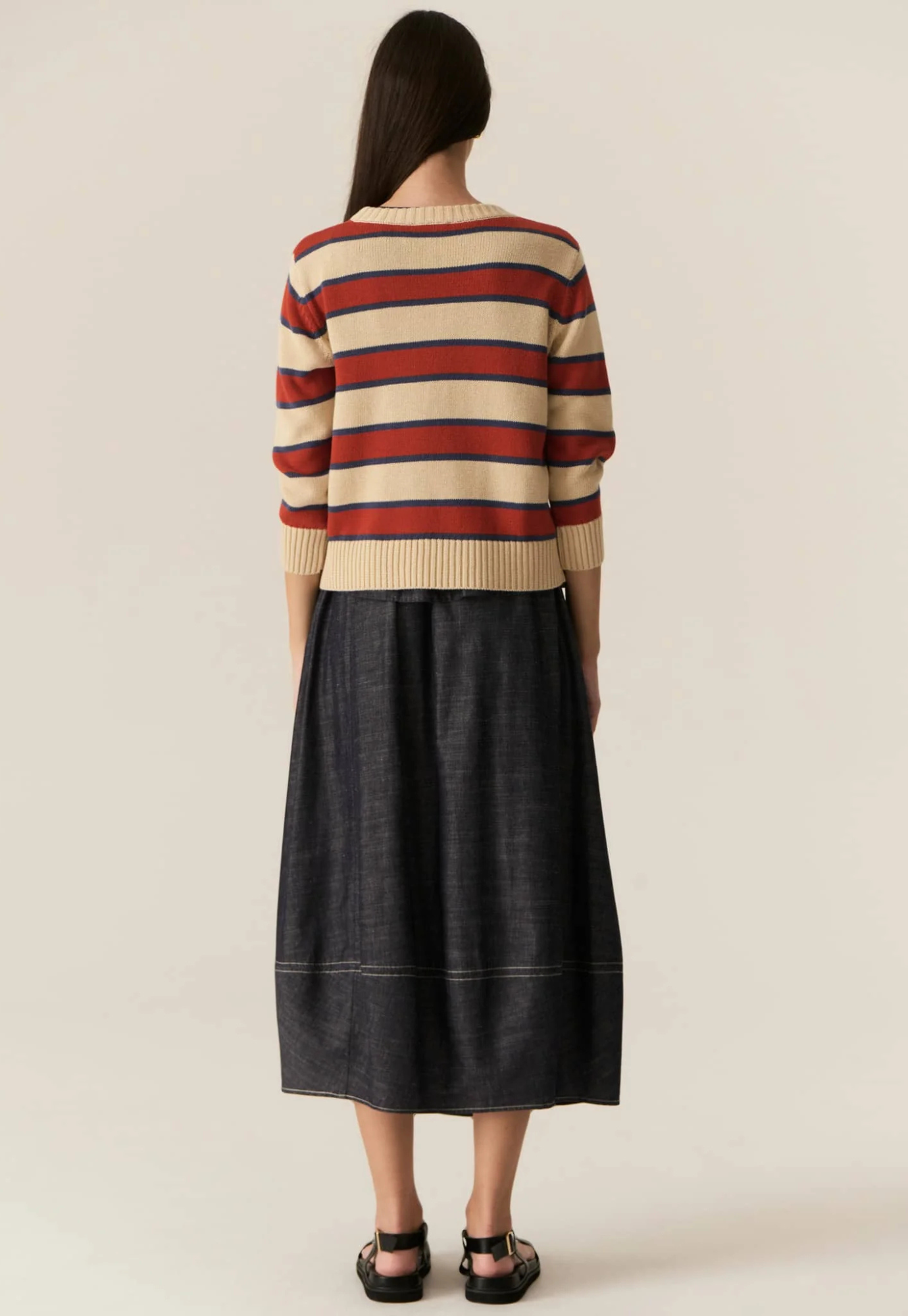 pol - jules stripe knit - pebble/red