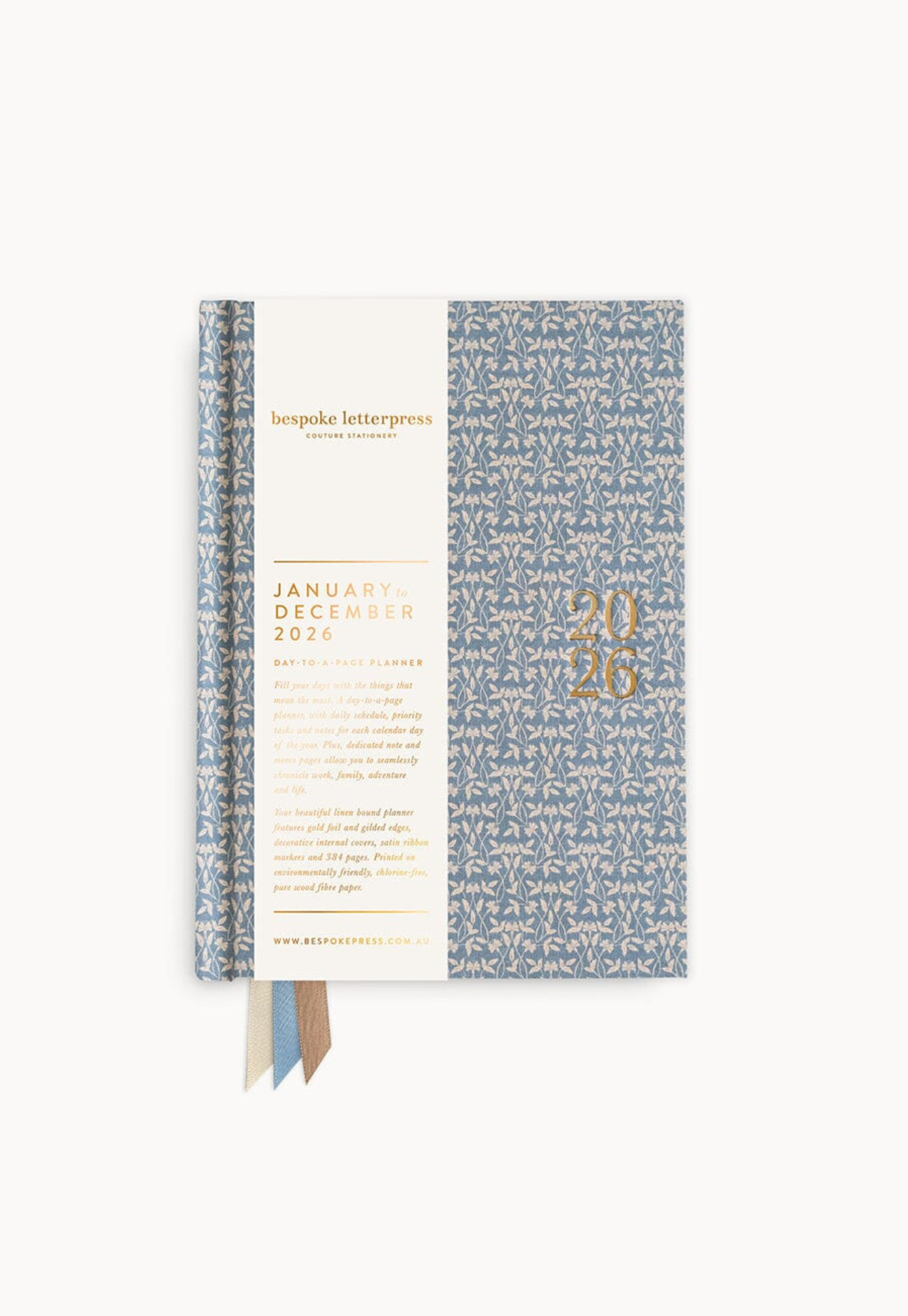 bespoke letterpress - 2026 day-to-a-page linen bound planner - frost bramble