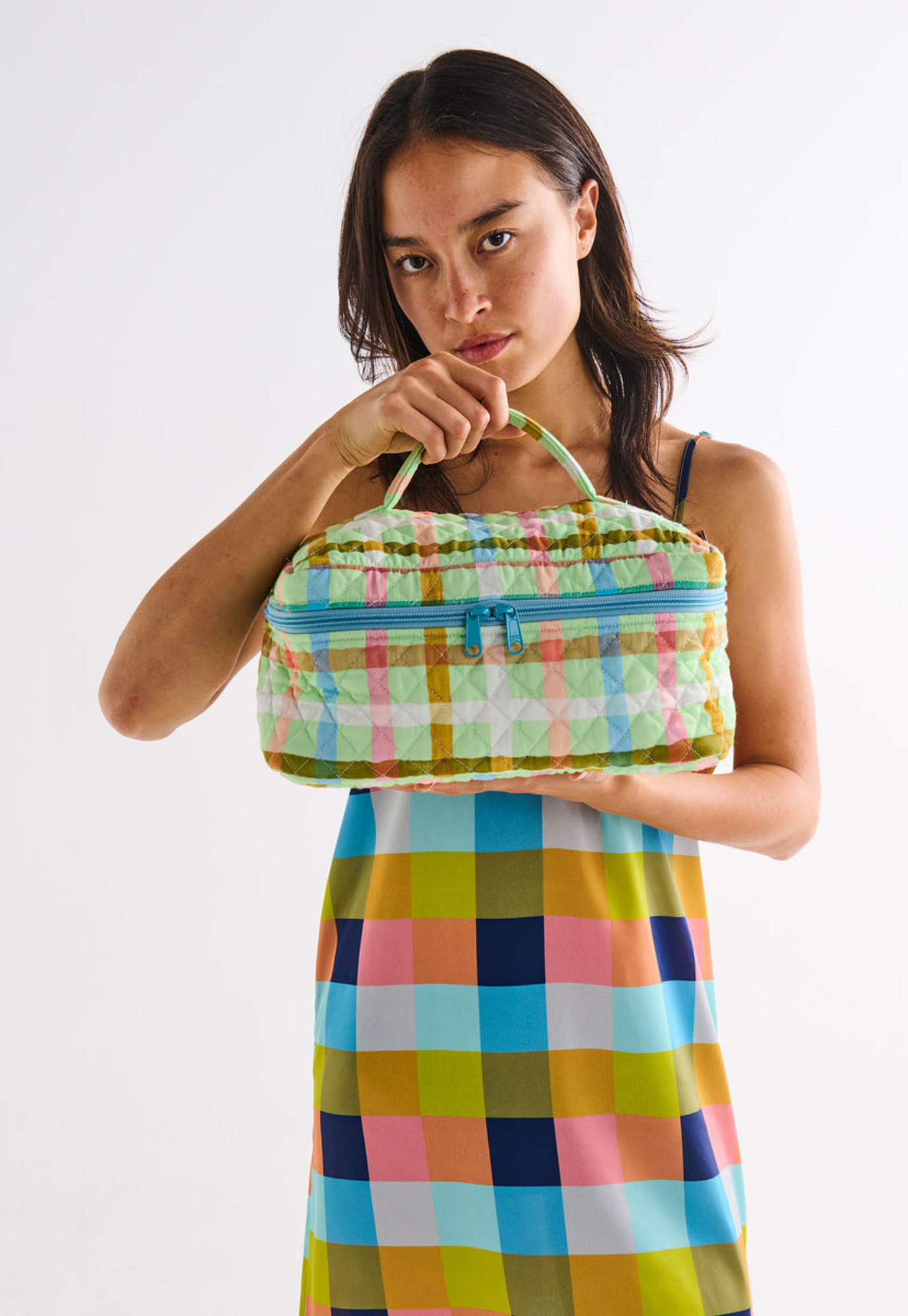 kip&co - candy check mint quilted cotton toiletry case