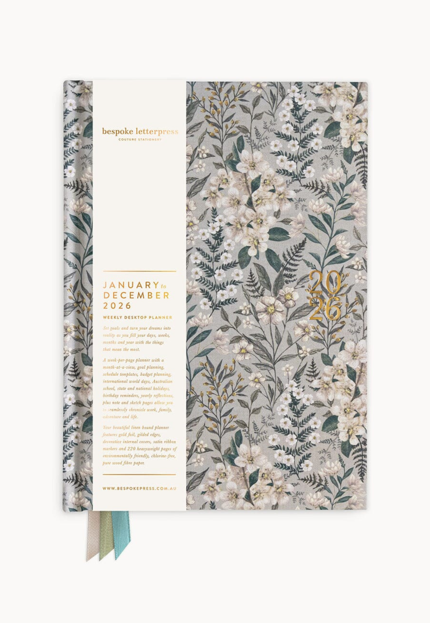 bespoke letterpress - 2026 desktop planner - ivory garden