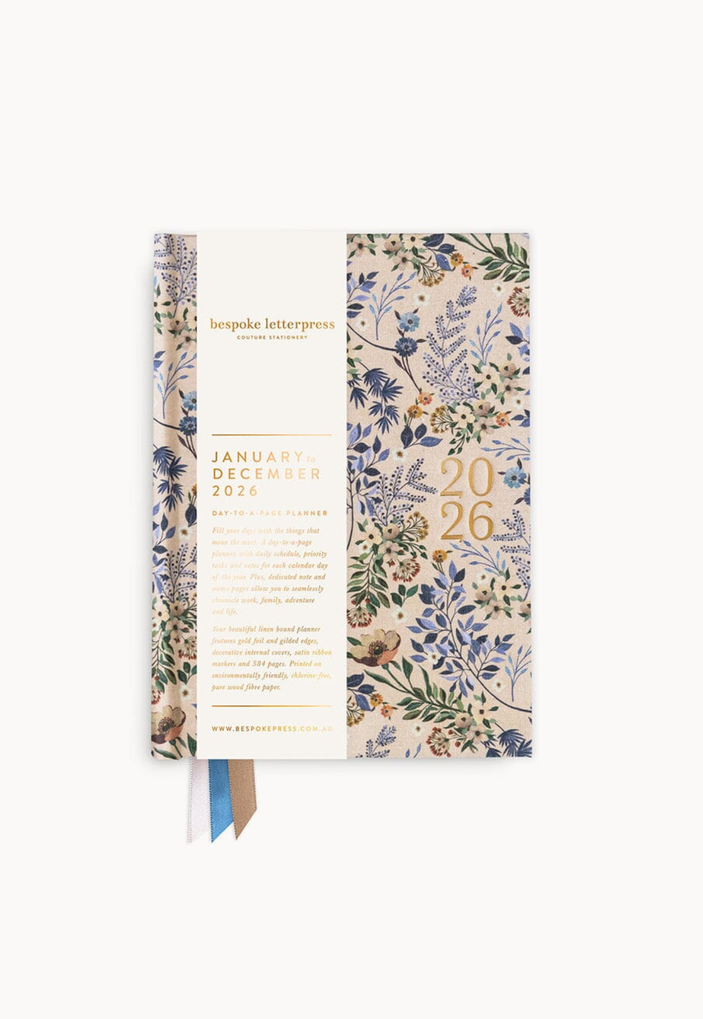 bespoke letterpress - 2026 day-to-a-page linen bound planner - bluebuds