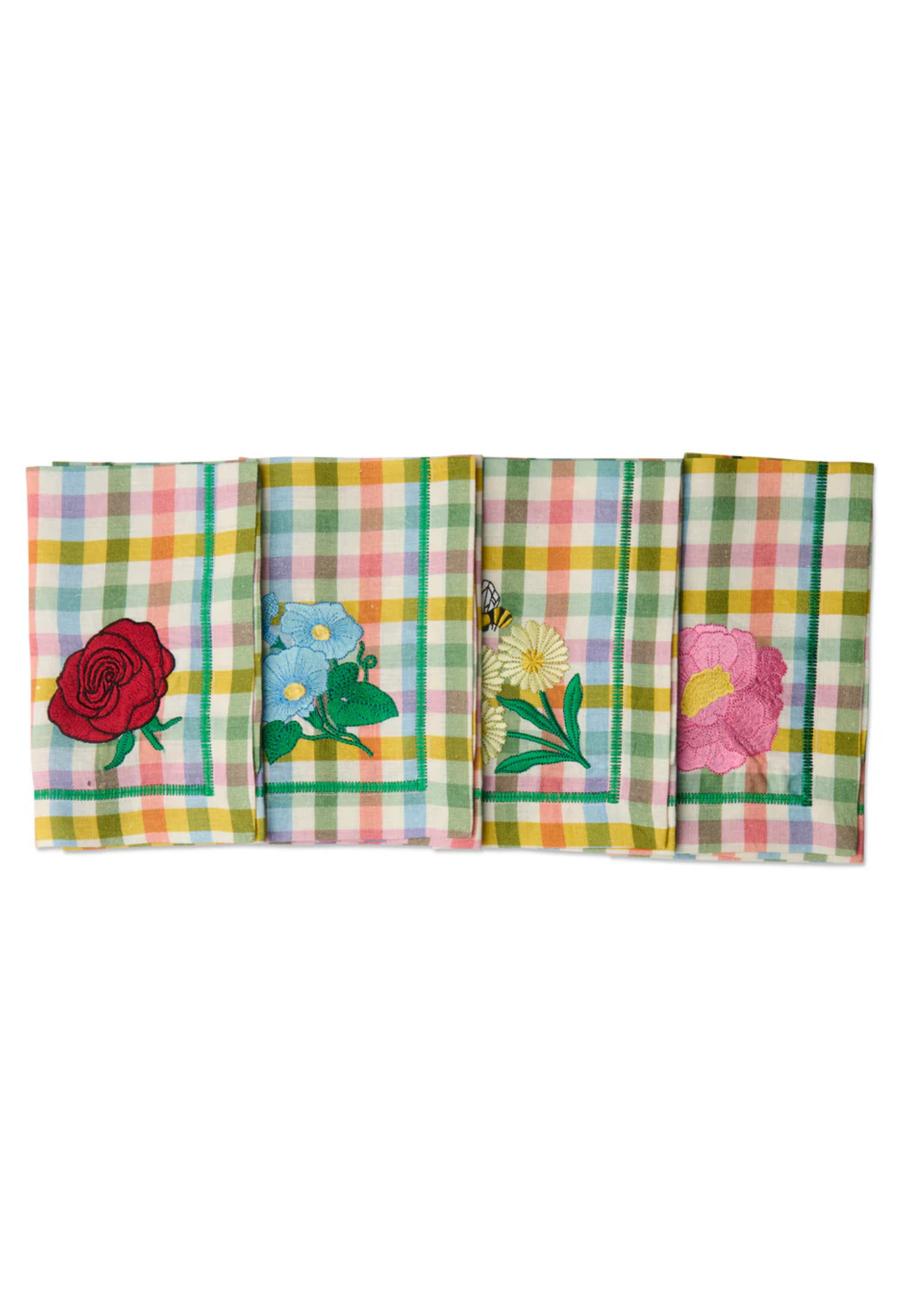 kip&co - sweet flowers tartan embroidered 4P napkin set