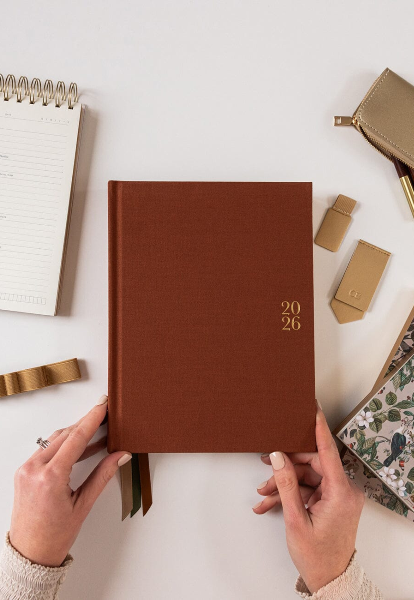 bespoke letterpress - 2026 day-to-a-page linen bound planner - bronze