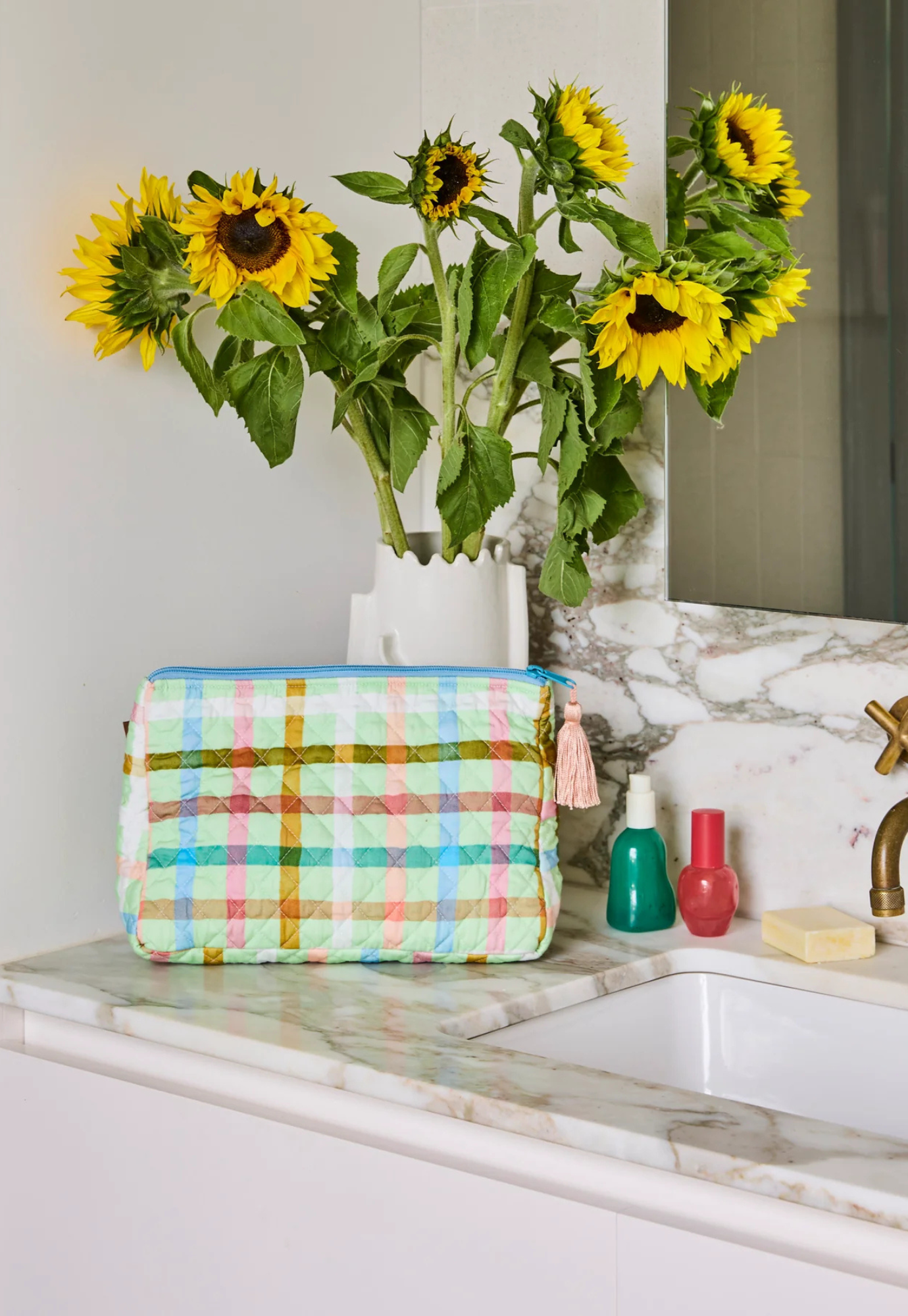 kip&co - candy check mint quilted cotton toiletry purse