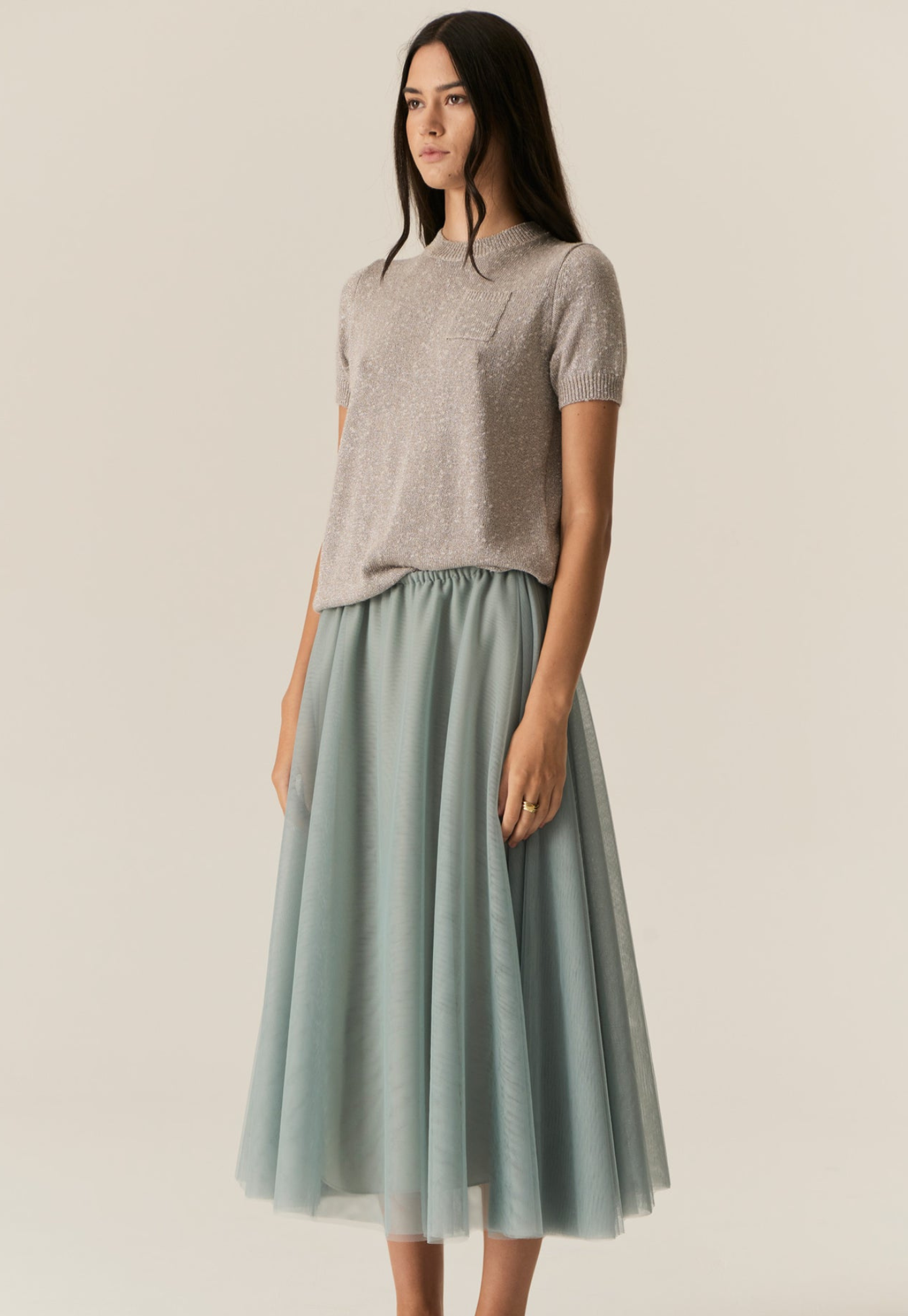 pol - pax lurex tee - stone