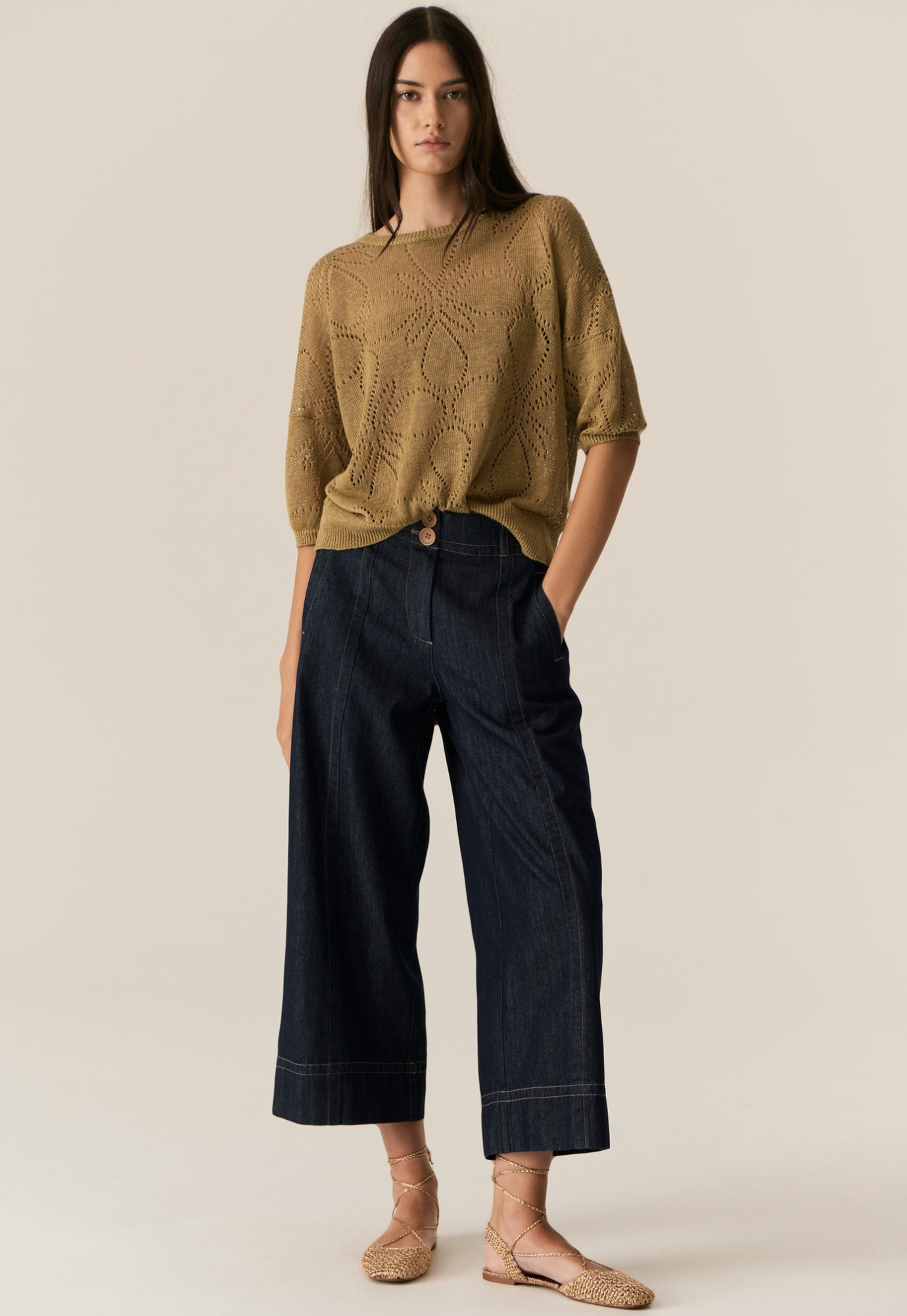 pol - milton pointelle tee - khaki